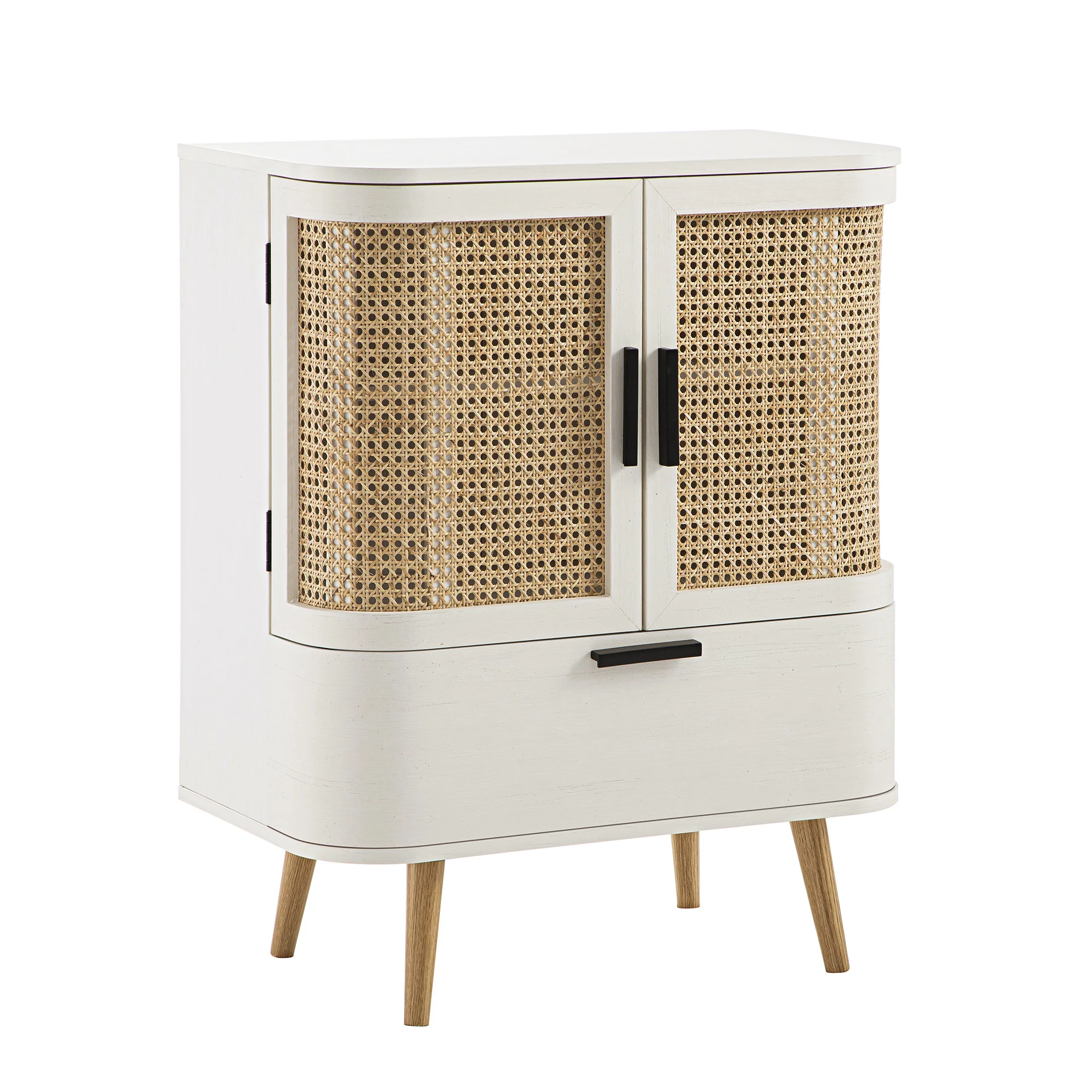 Izzy Curved Rattan 1-Drawer Small Sideboard, White - Image 8