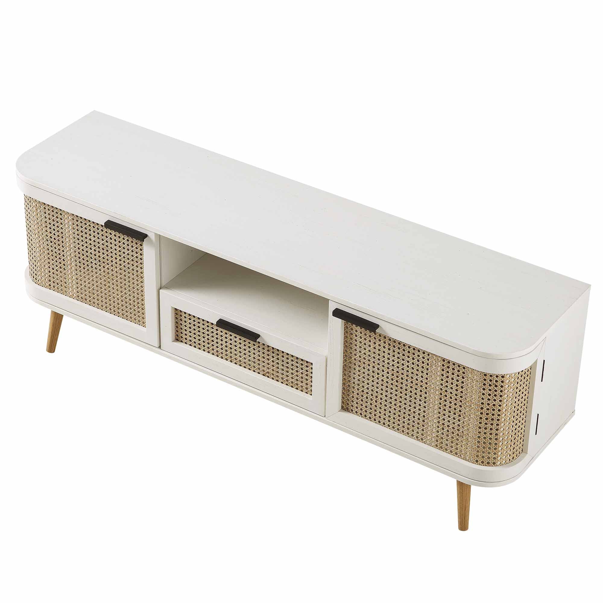 Izzy Curved Rattan 150cm TV Unit, White - Image 10