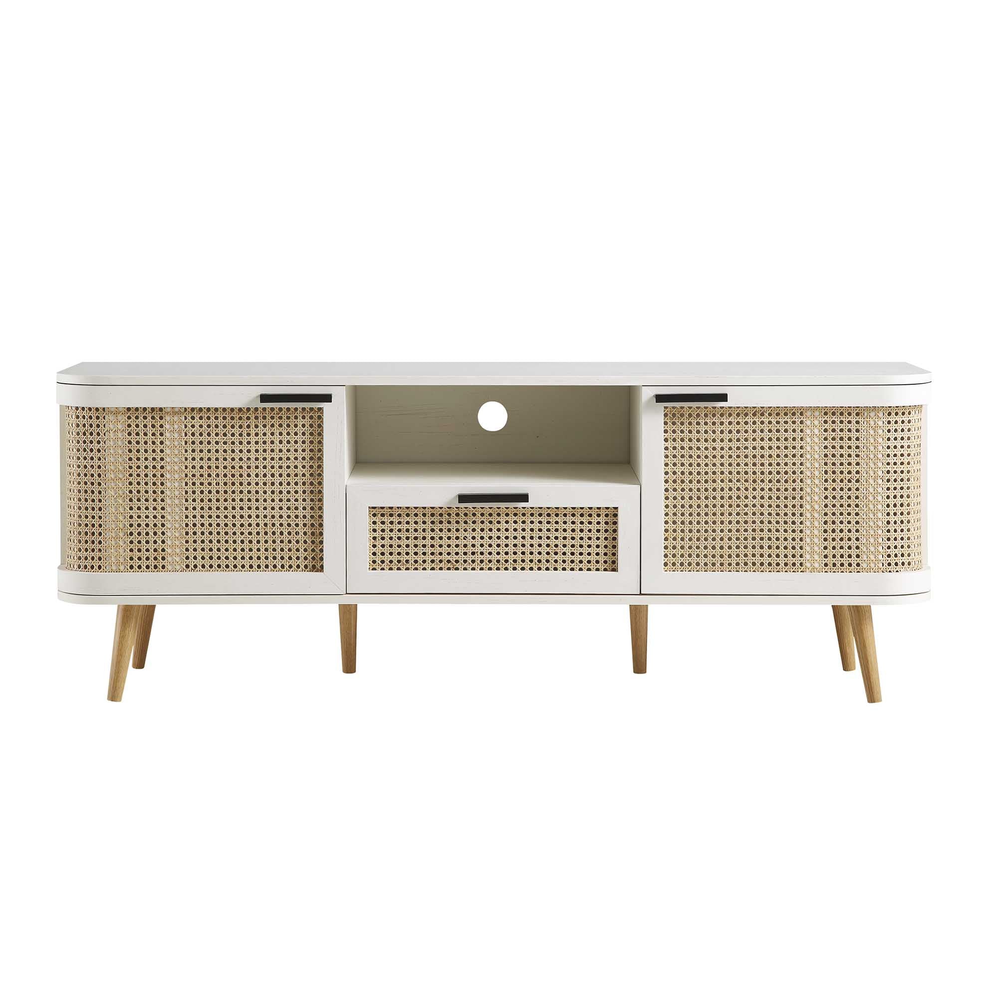 Izzy Curved Rattan 150cm TV Unit, White - Image 4