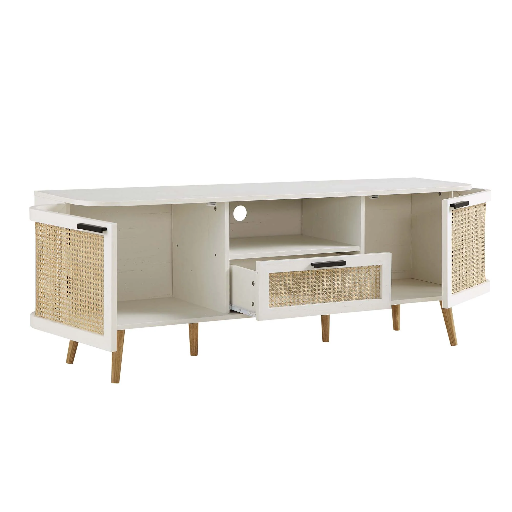 Izzy Curved Rattan 150cm TV Unit, White - Image 7
