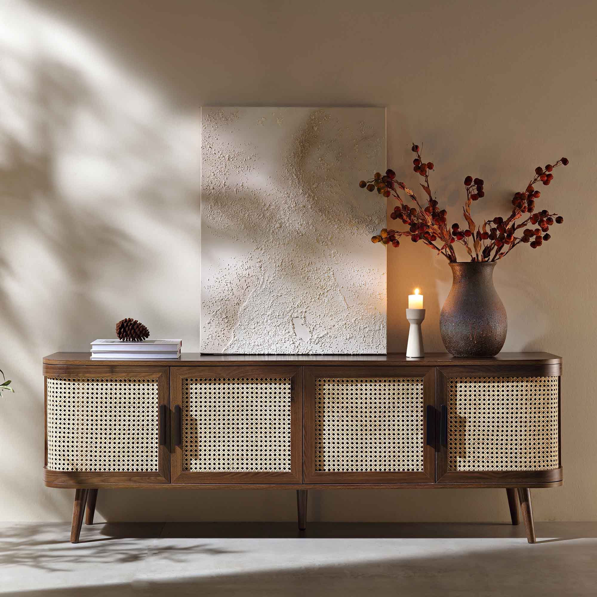 Izzy Curved Rattan 160cm Wide TV Unit, Walnut - Image 2
