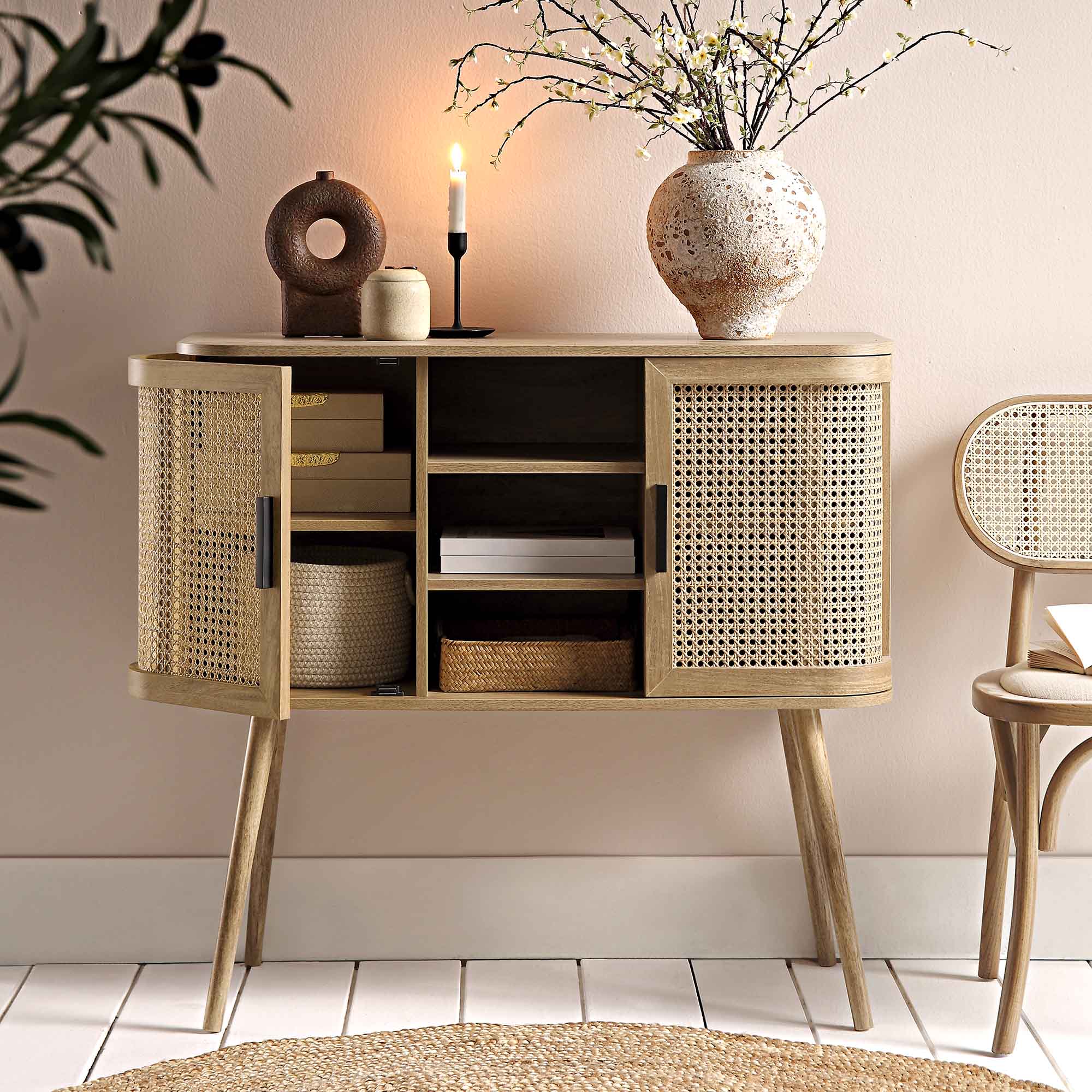Izzy Curved Rattan 2-Door Buffet Sideboard, Natural - Image 2