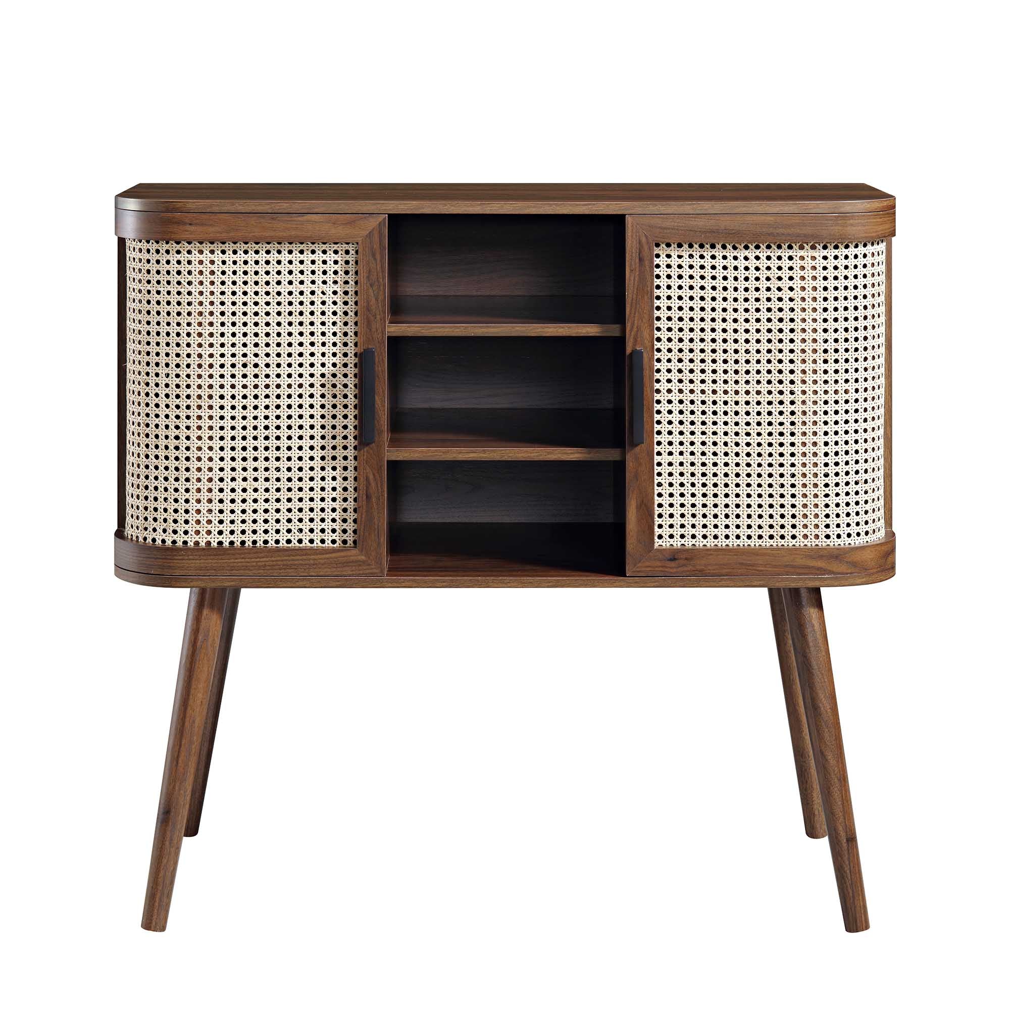 Izzy Curved Rattan 2-Door Buffet Sideboard, Walnut - Image 5