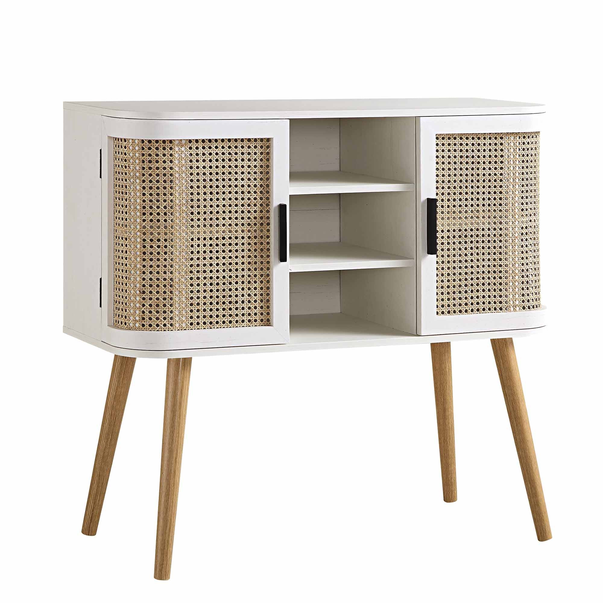 Izzy Curved Rattan 2-Door Buffet Sideboard, White - Image 5