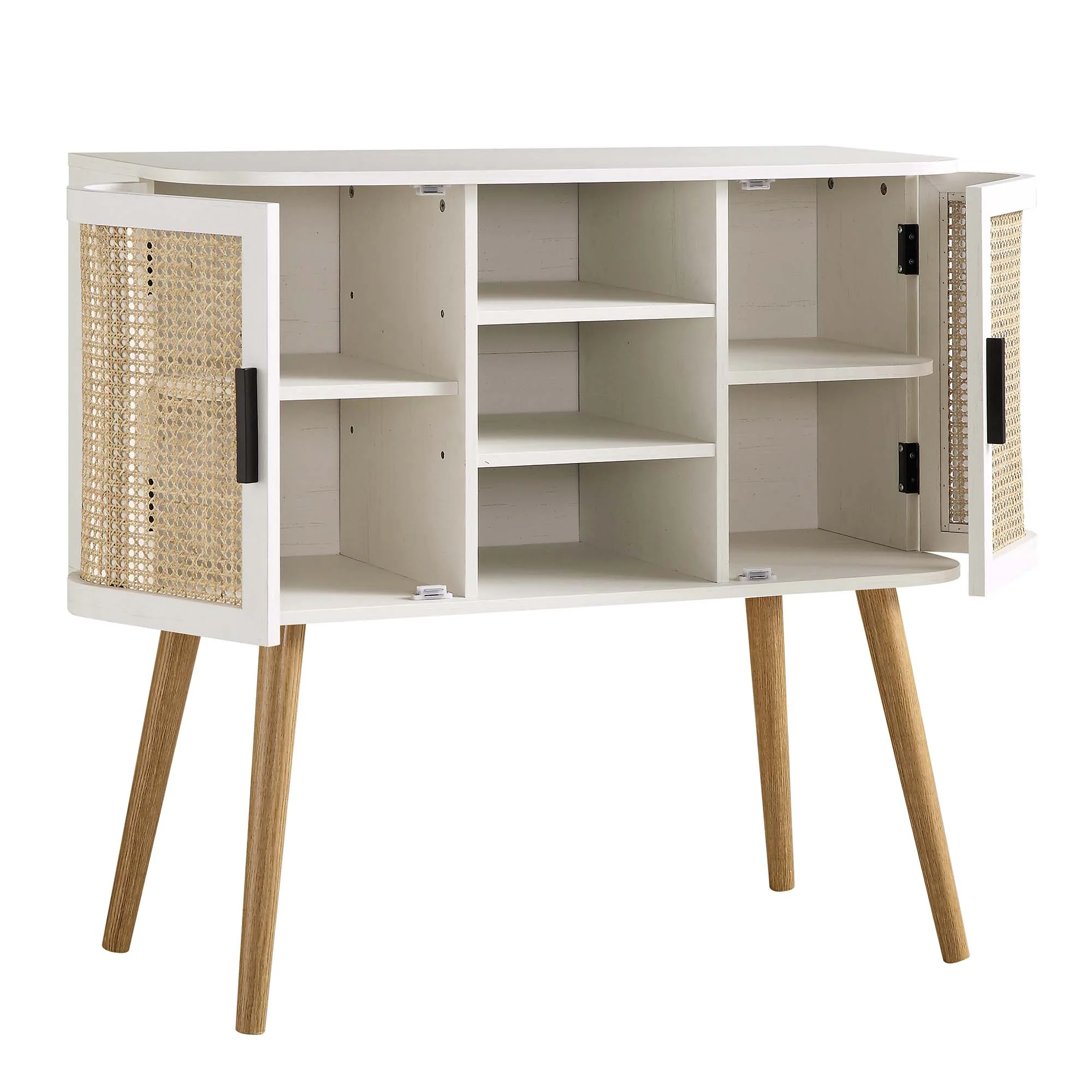 Izzy Curved Rattan 2-Door Buffet Sideboard, White - Image 7
