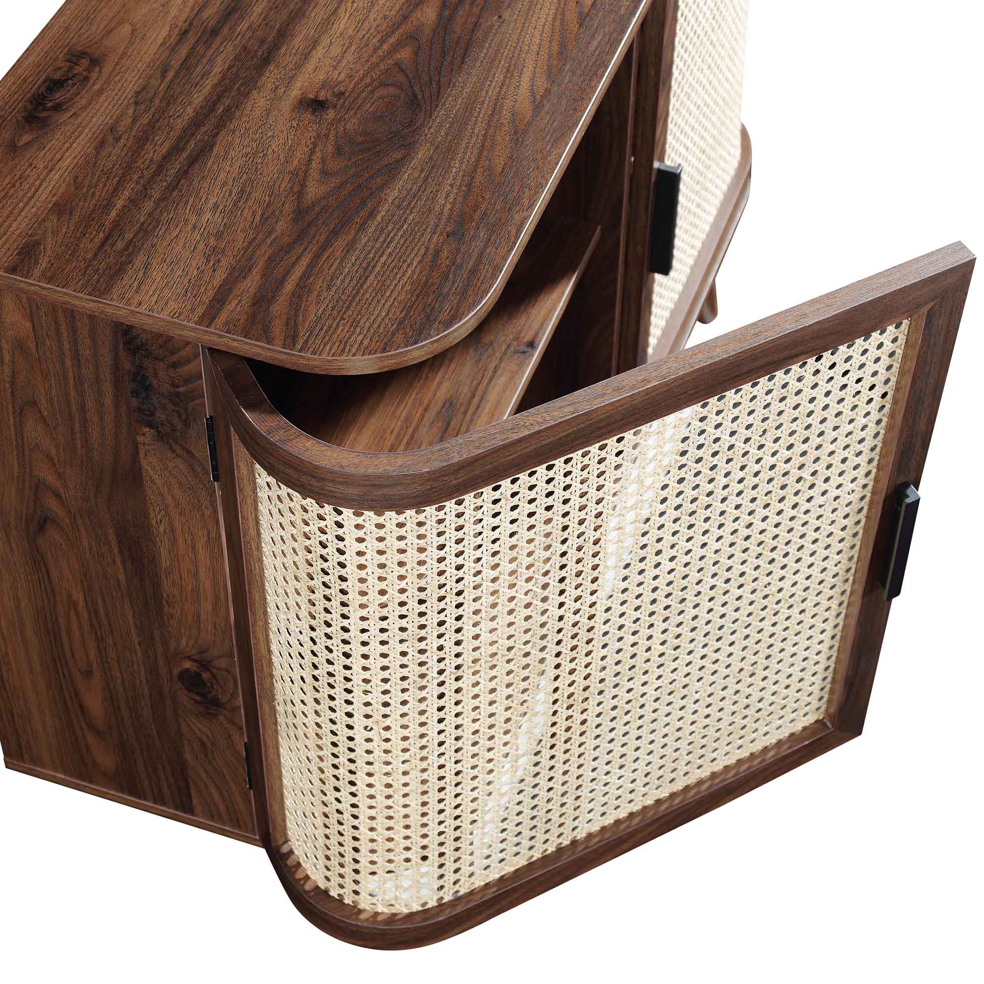 Izzy Curved Rattan 2-Door Small Sideboard, Walnut - Image 10