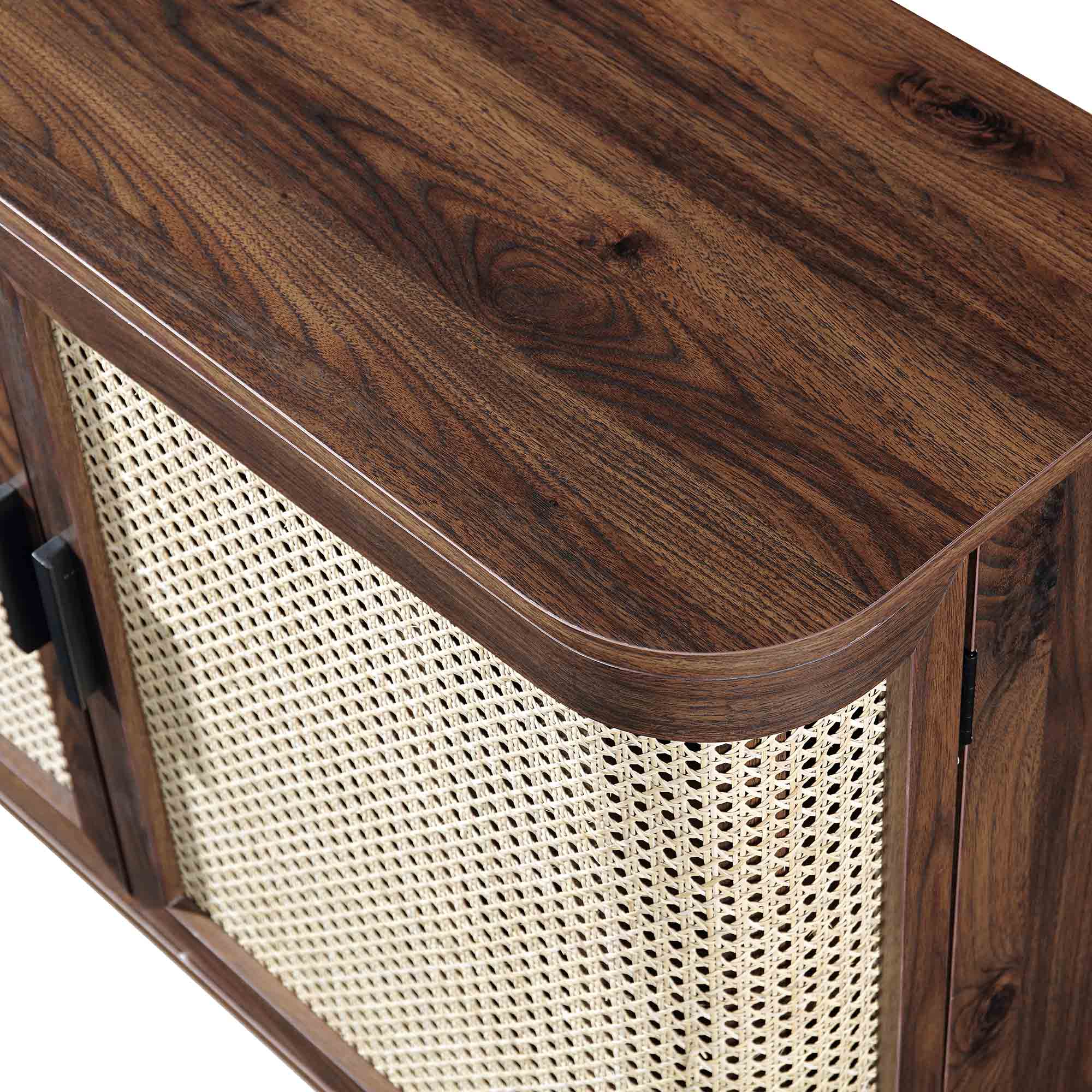 Izzy Curved Rattan 2-Door Small Sideboard, Walnut - Image 12