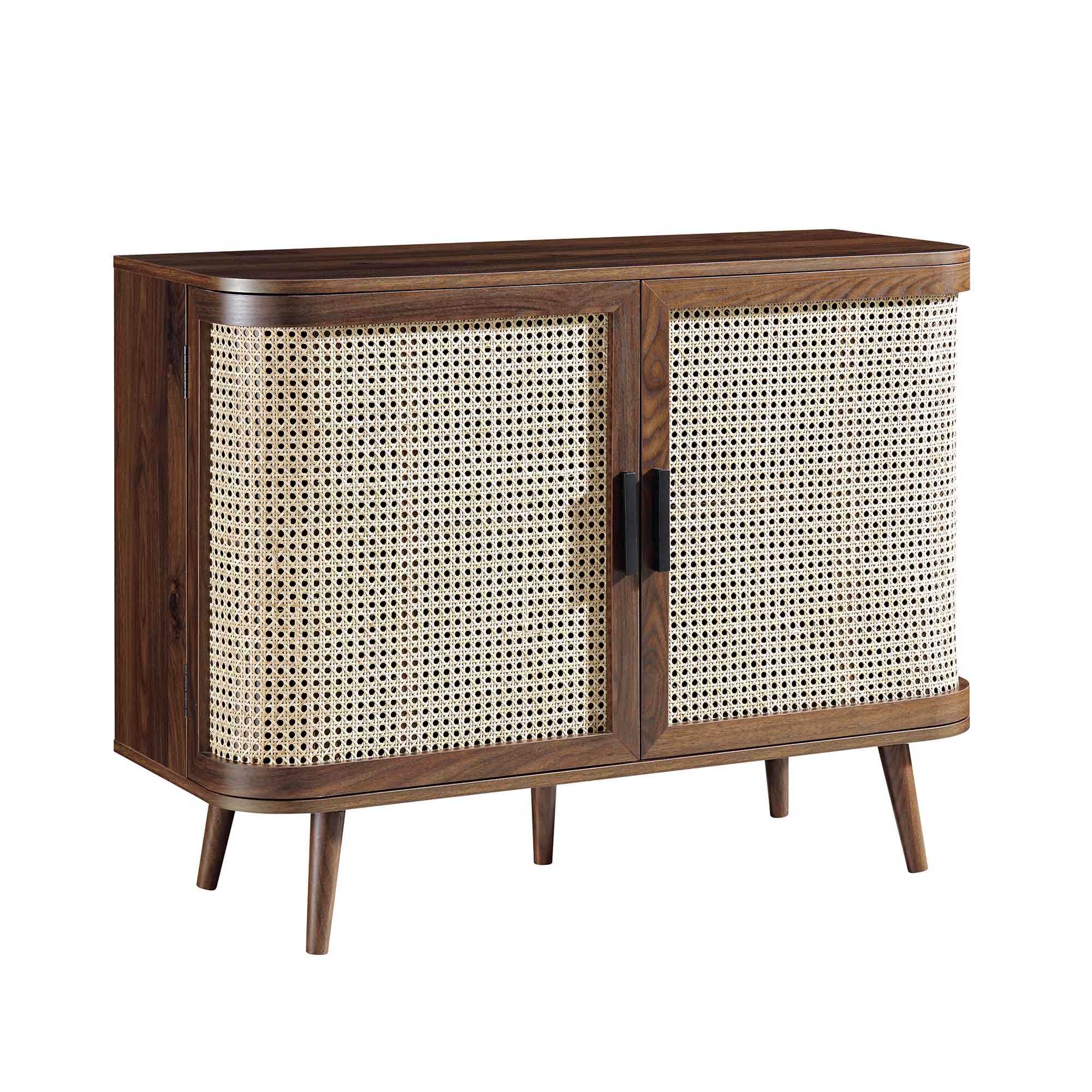 Izzy Curved Rattan 2-Door Small Sideboard, Walnut - Image 5