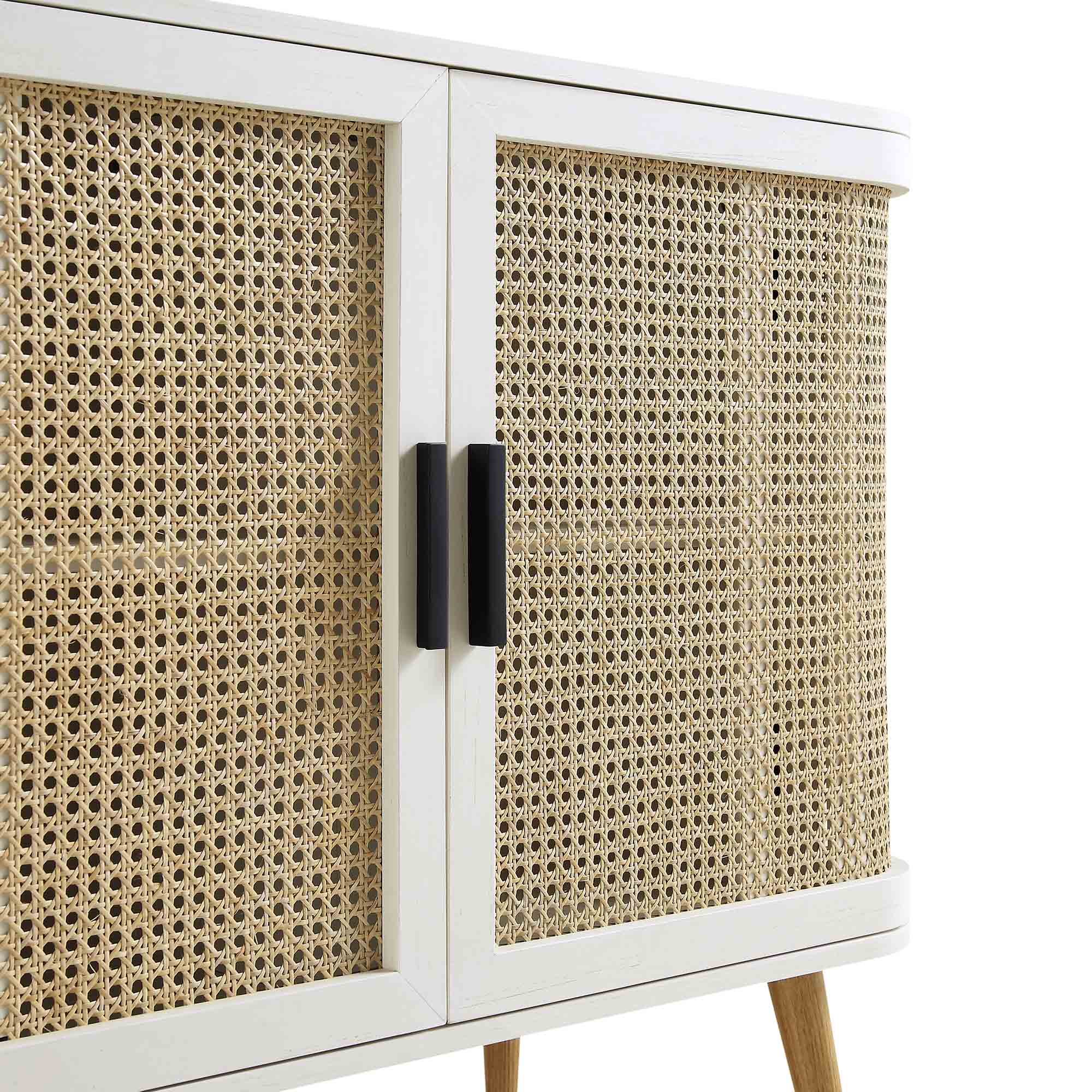 Izzy Curved Rattan 2-Door Small Sideboard, White - Image 11