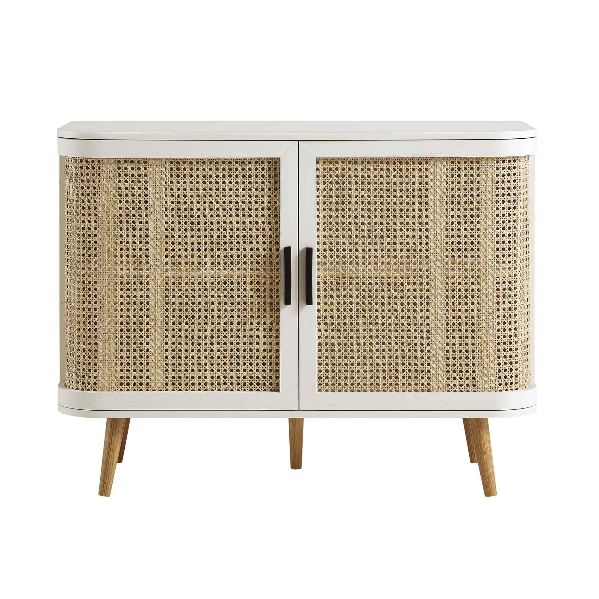 Izzy Curved Rattan 2-Door Small Sideboard, White - Image 4