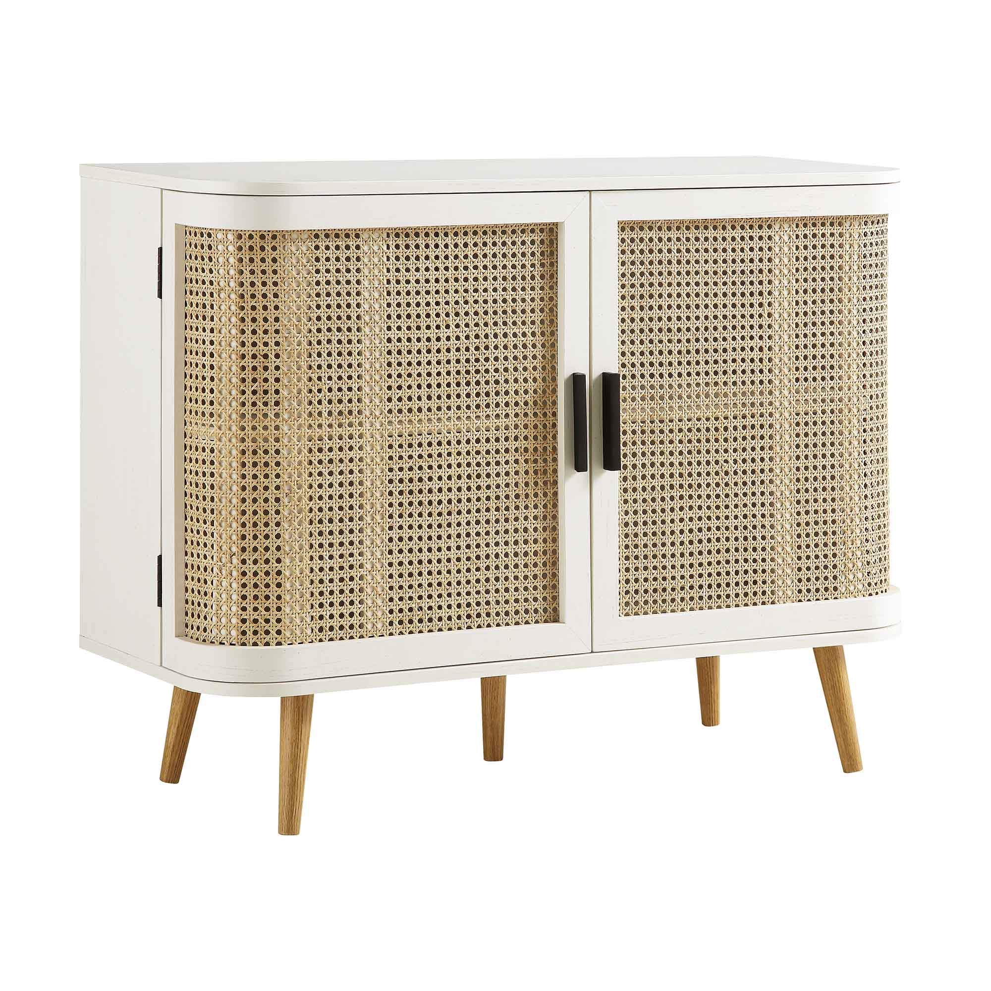Izzy Curved Rattan 2-Door Small Sideboard, White - Image 5