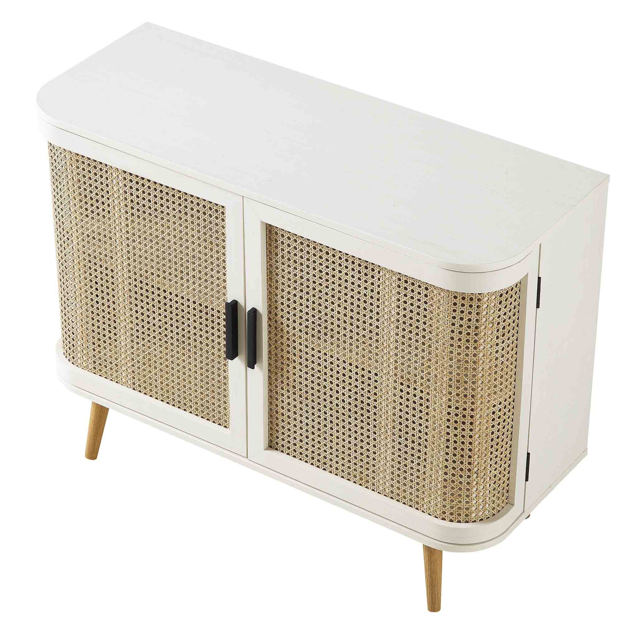 Izzy Curved Rattan 2-Door Small Sideboard, White - Image 9