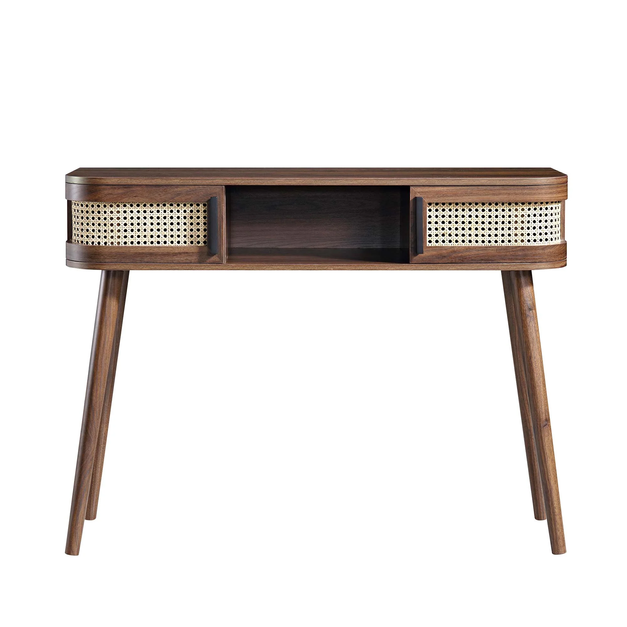 Izzy Curved Rattan 2-Door Table, Walnut - Image 4
