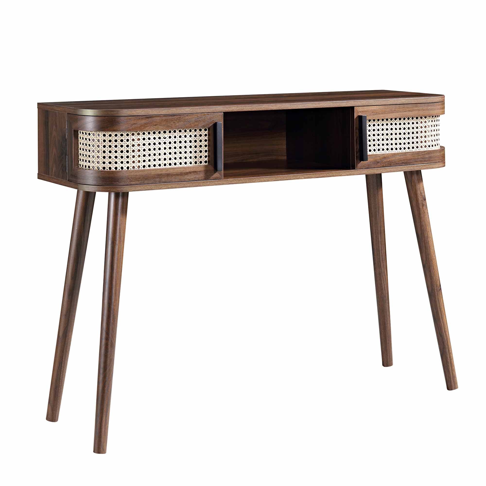 Izzy Curved Rattan 2-Door Table, Walnut - Image 5