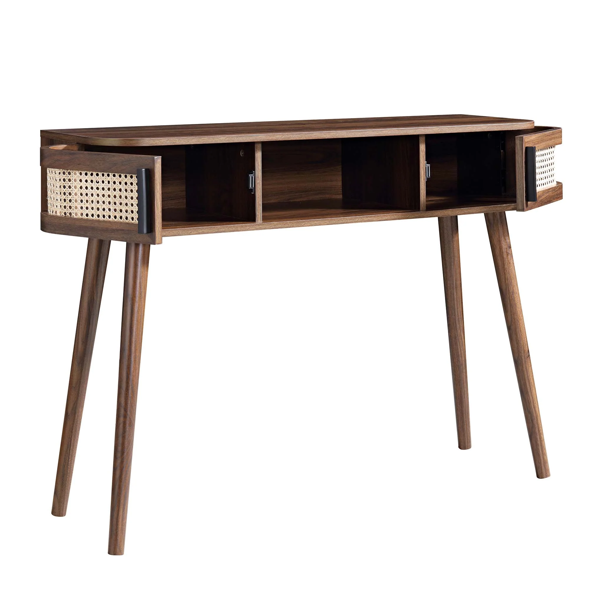 Izzy Curved Rattan 2-Door Table, Walnut - Image 7
