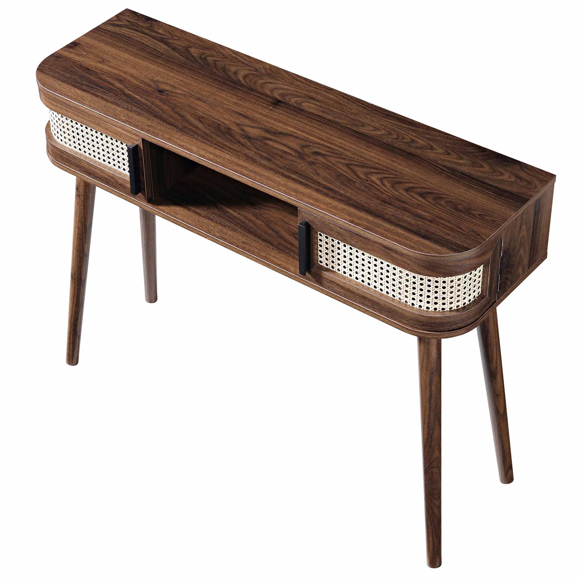 Izzy Curved Rattan 2-Door Table, Walnut - Image 9