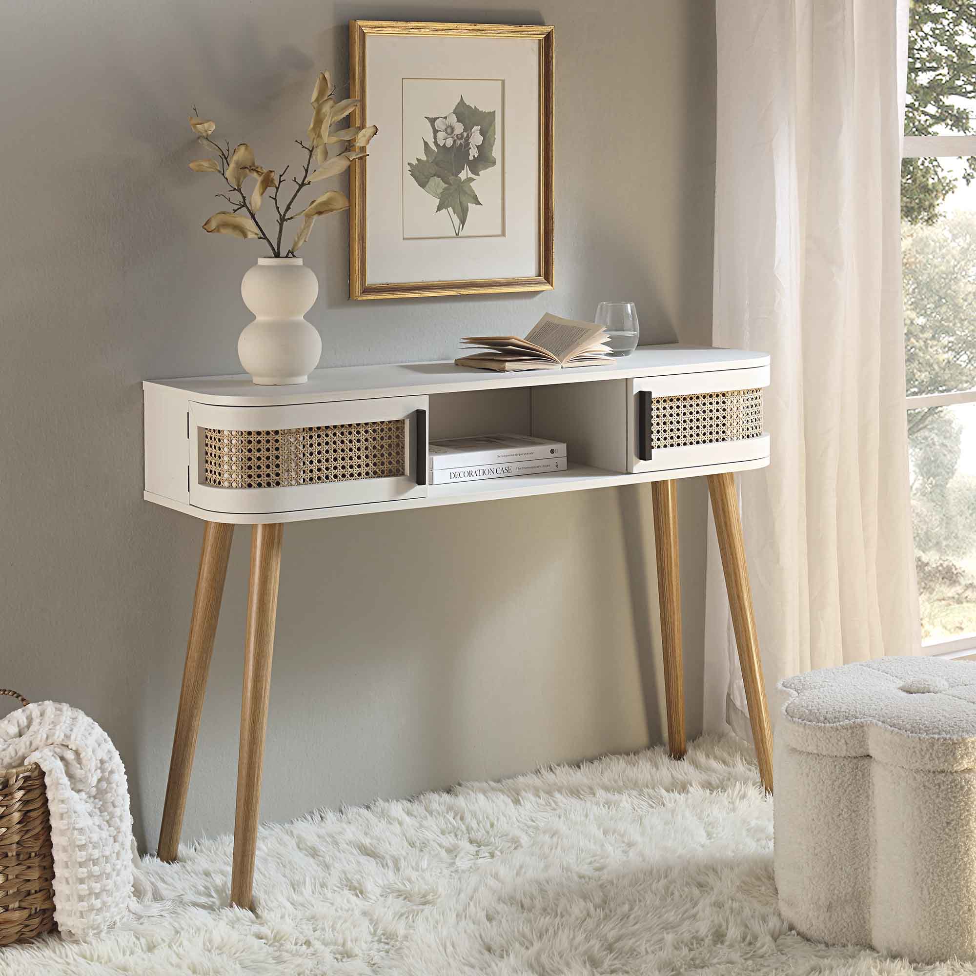 Izzy Curved Rattan 2-Door Table, White - Image 2