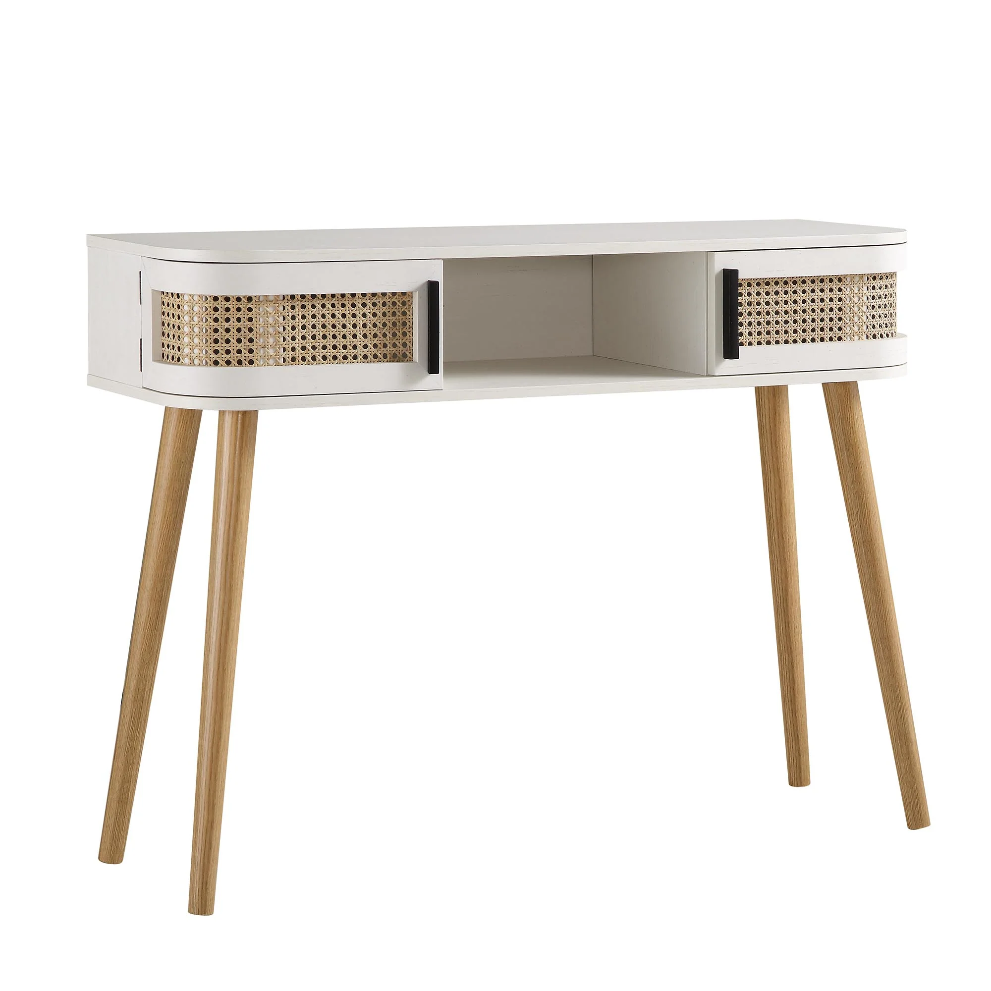 Izzy Curved Rattan 2-Door Table, White - Image 5