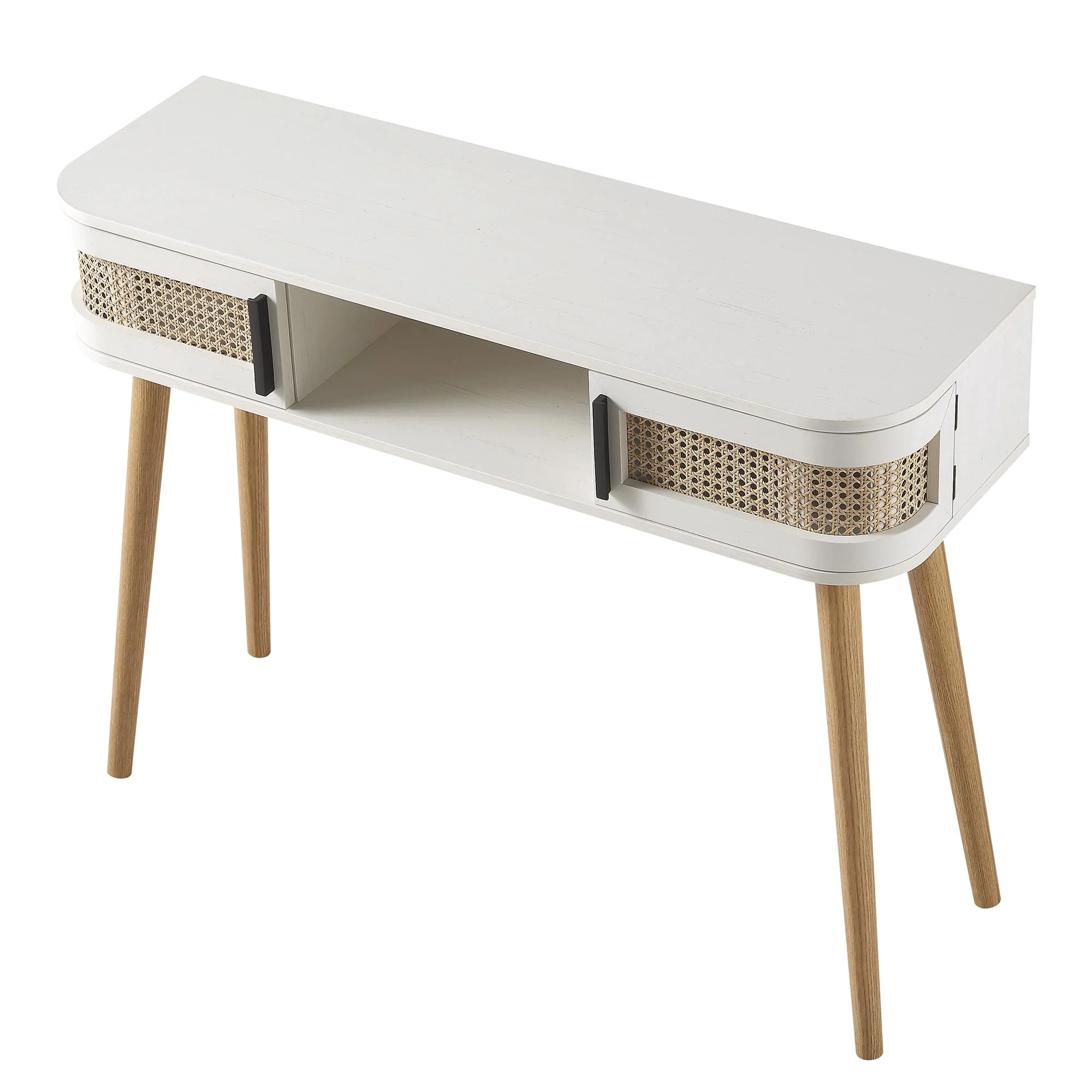 Izzy Curved Rattan 2-Door Table, White - Image 9