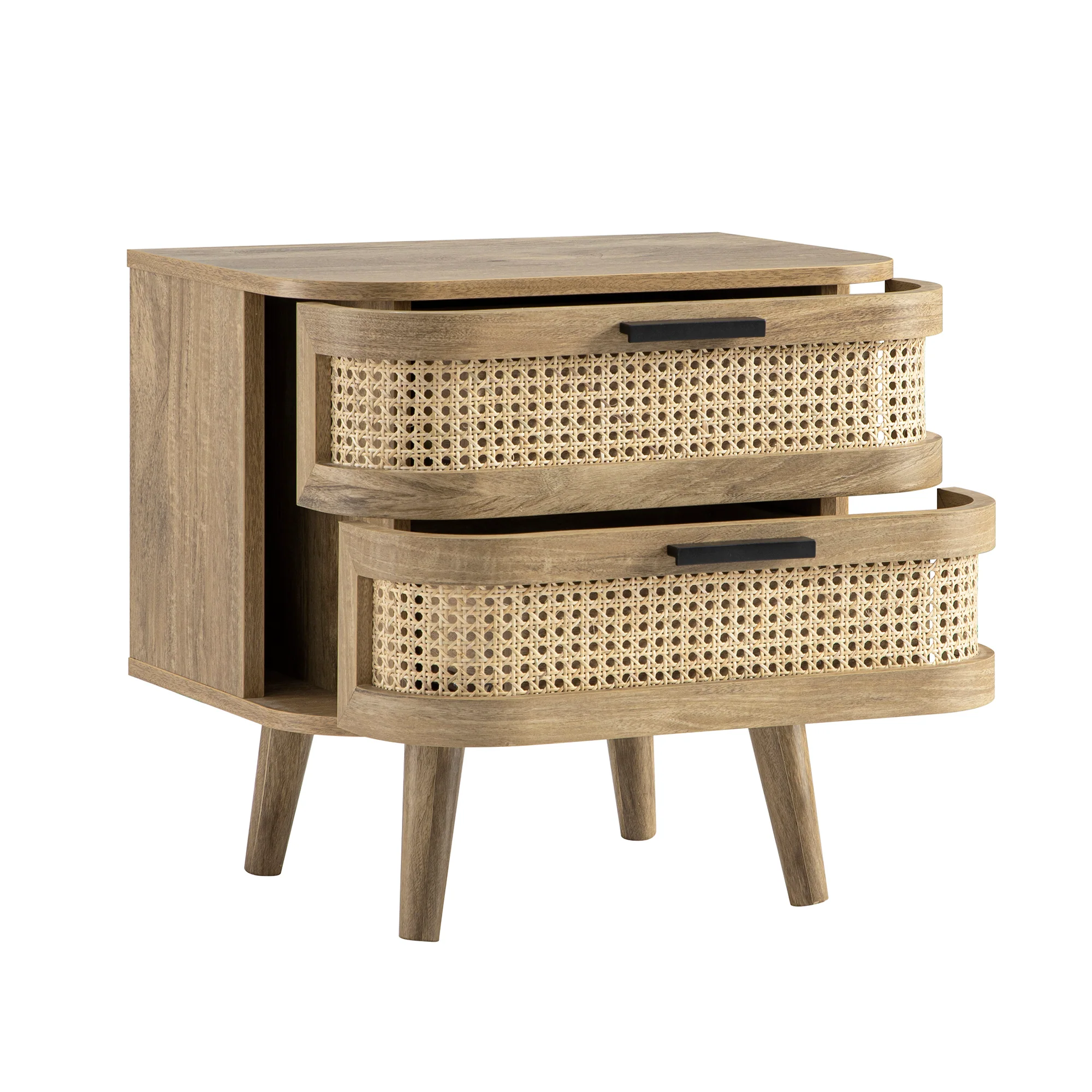 Izzy Curved Rattan 2-Drawer Bedside Table, Natural - Image 10