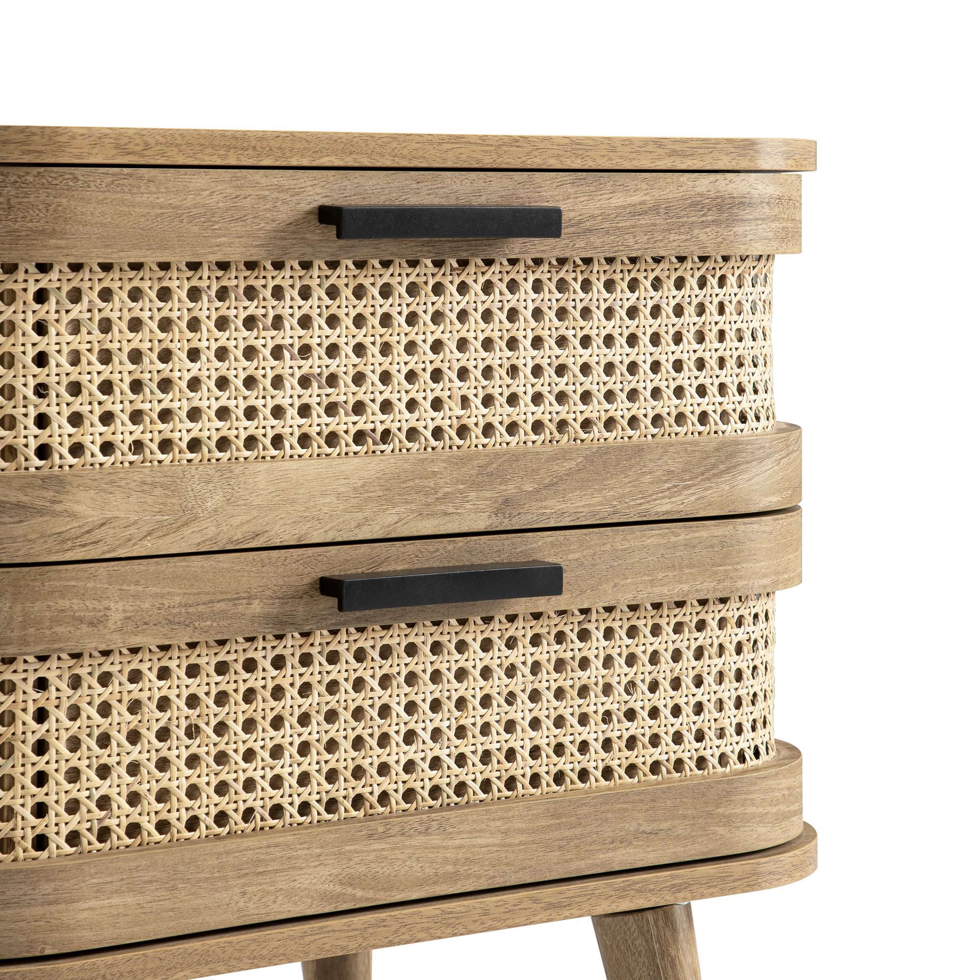 Izzy Curved Rattan 2-Drawer Bedside Table, Natural - Image 14
