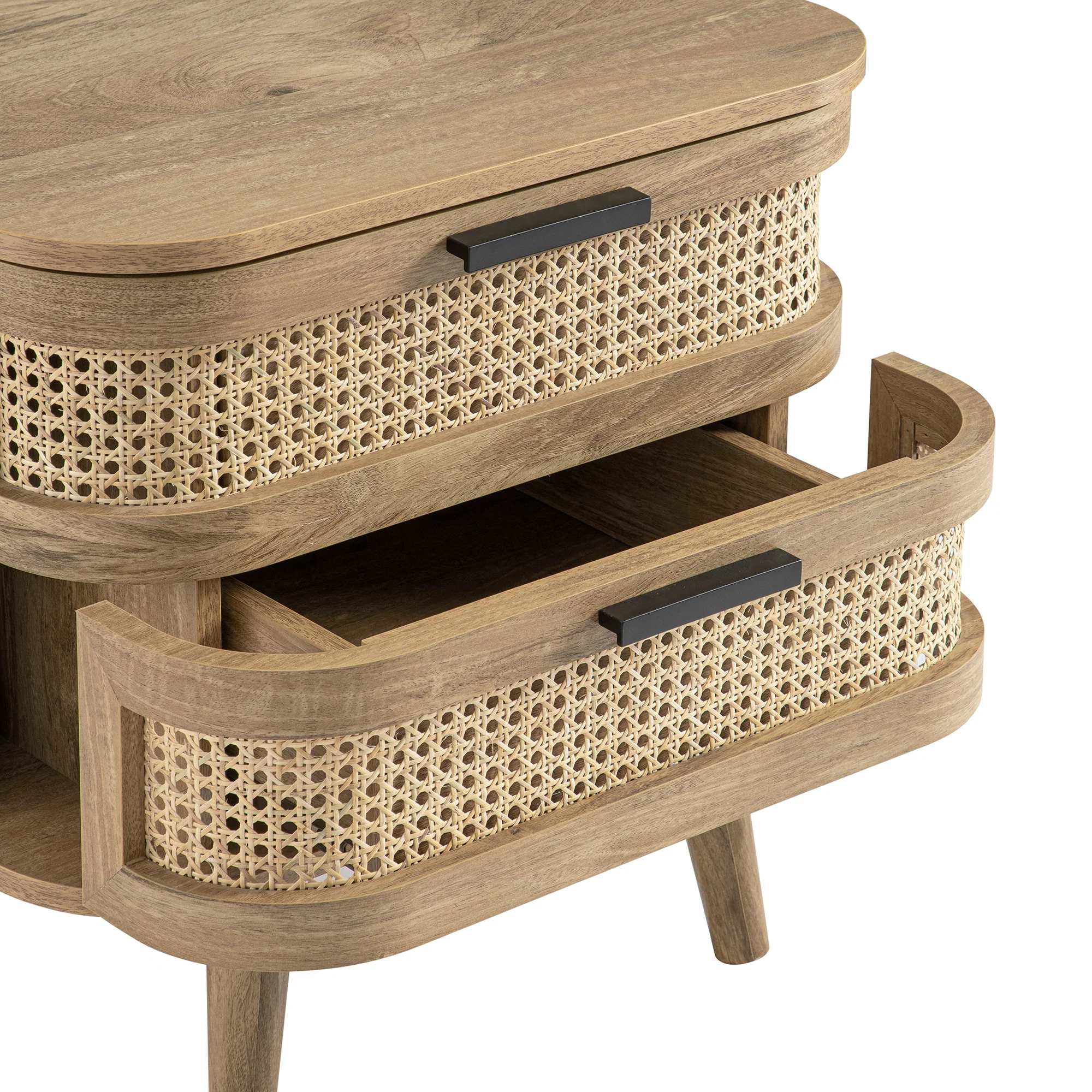 Izzy Curved Rattan 2-Drawer Bedside Table, Natural - Image 15