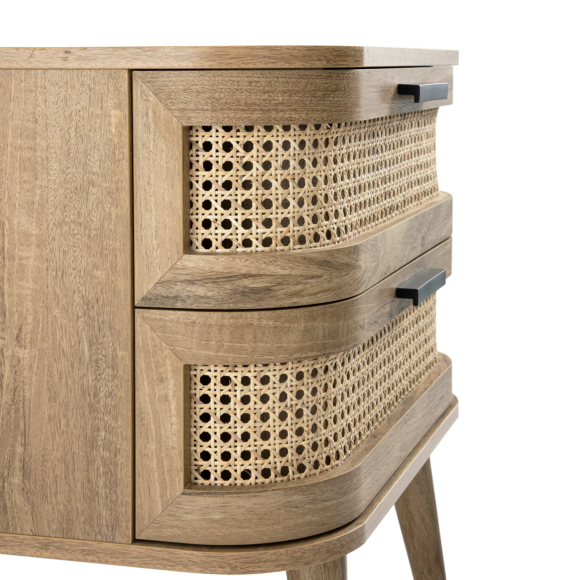 Izzy Curved Rattan 2-Drawer Bedside Table, Natural - Image 17