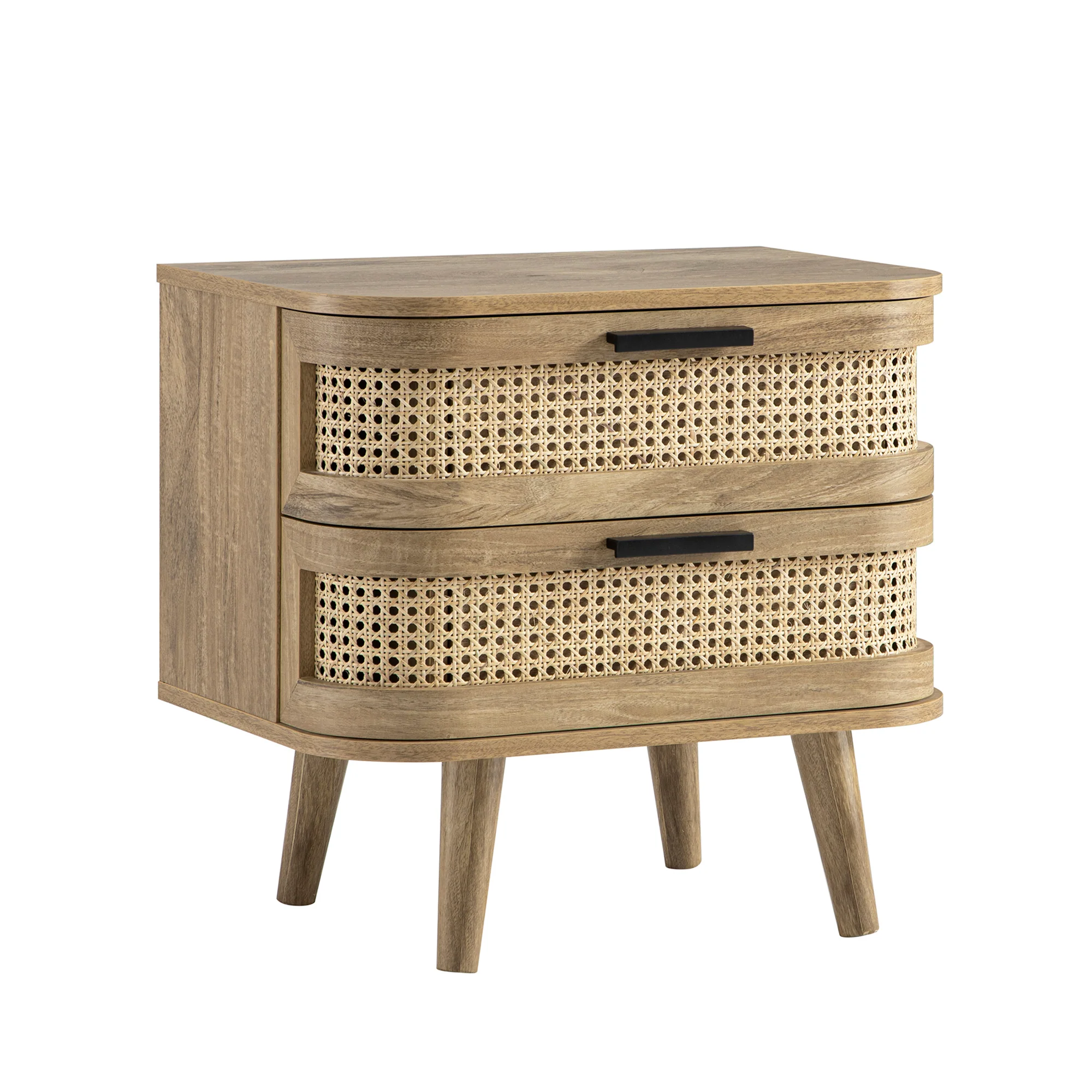 Izzy Curved Rattan 2-Drawer Bedside Table, Natural - Image 8