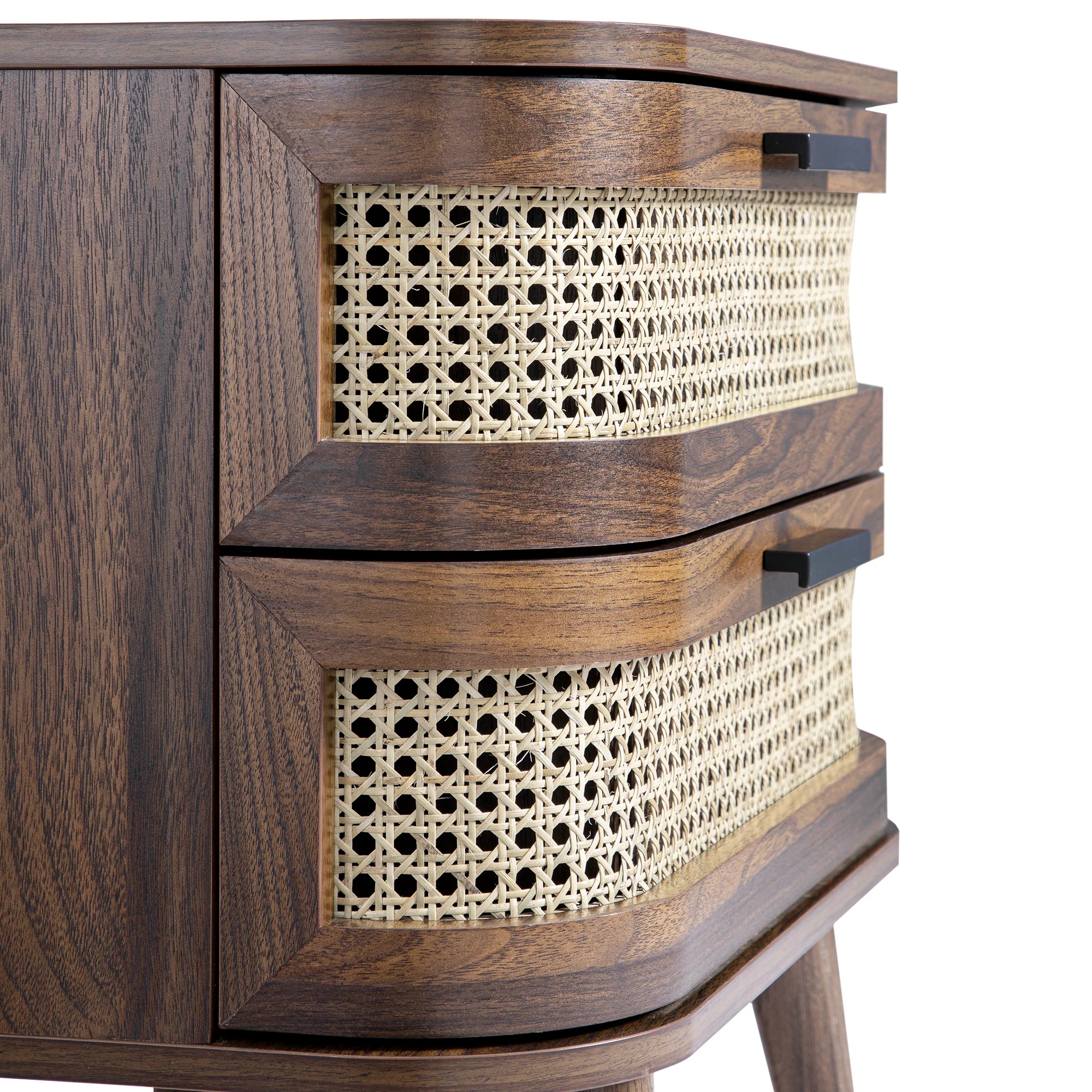 Izzy Curved Rattan 2-Drawer Bedside Table, Walnut - Image 15