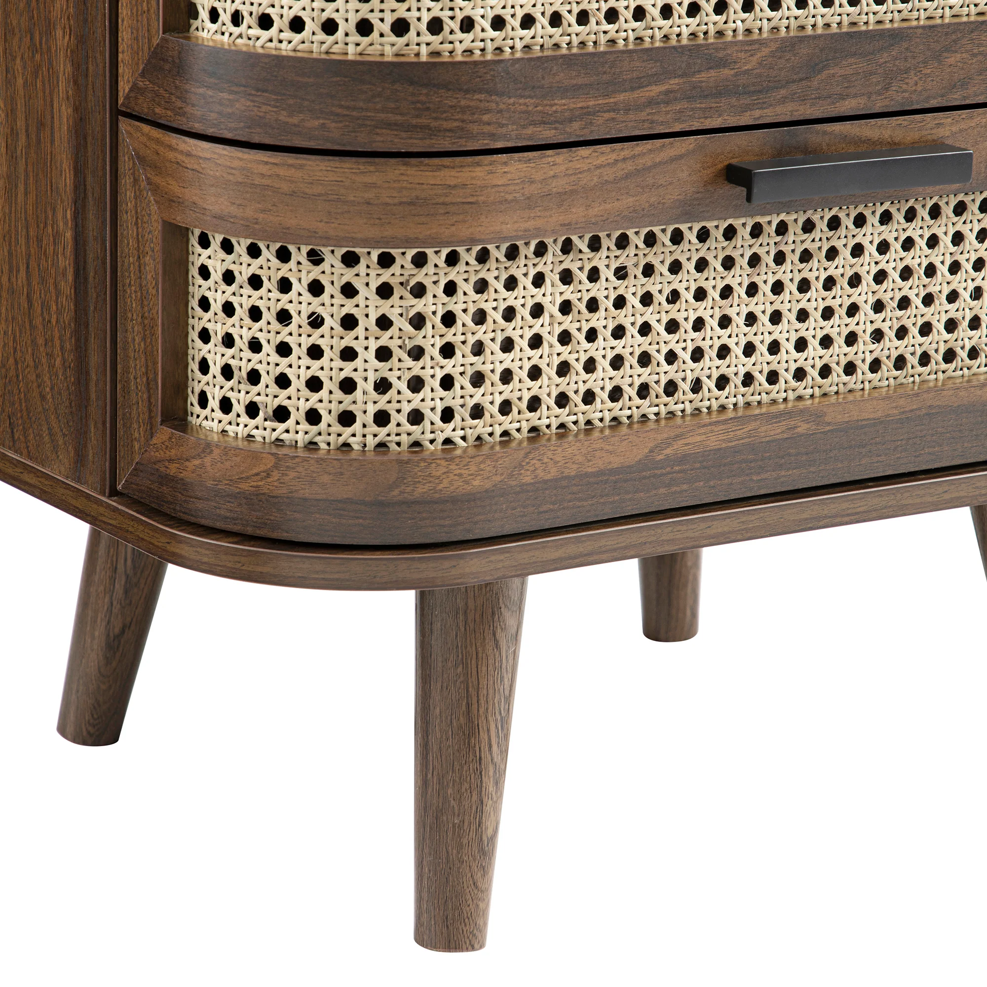Izzy Curved Rattan 2-Drawer Bedside Table, Walnut - Image 16