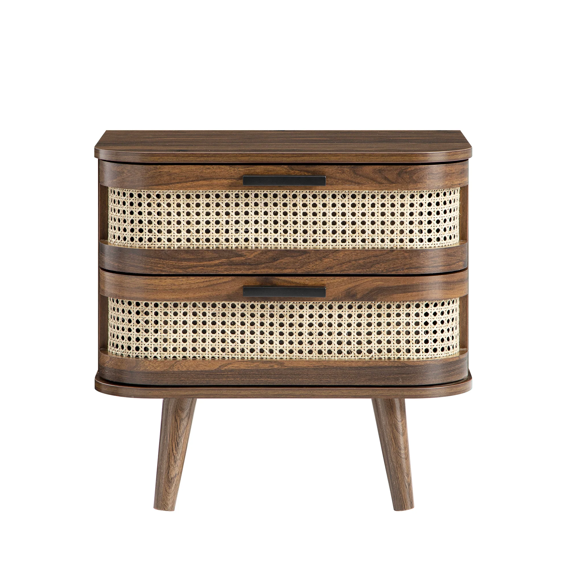 Izzy Curved Rattan 2-Drawer Bedside Table, Walnut - Image 6