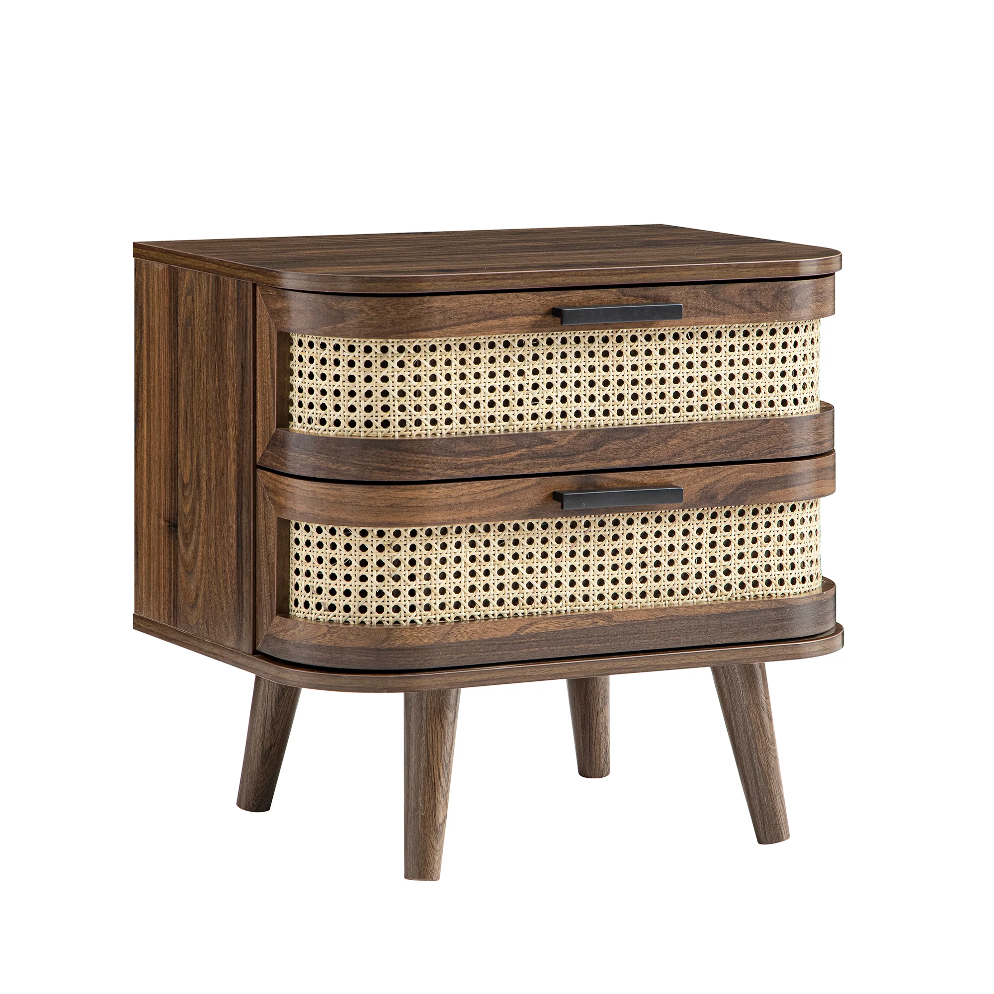 Izzy Curved Rattan 2-Drawer Bedside Table, Walnut - Image 7