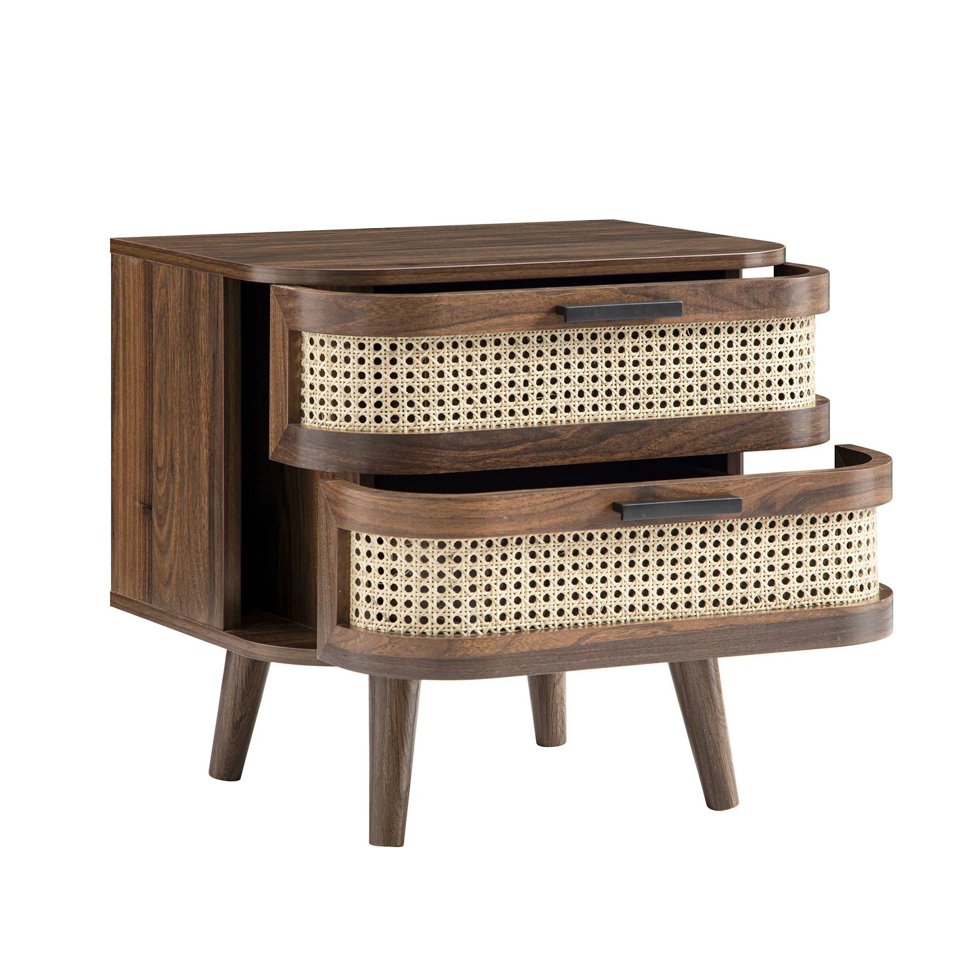 Izzy Curved Rattan 2-Drawer Bedside Table, Walnut - Image 9