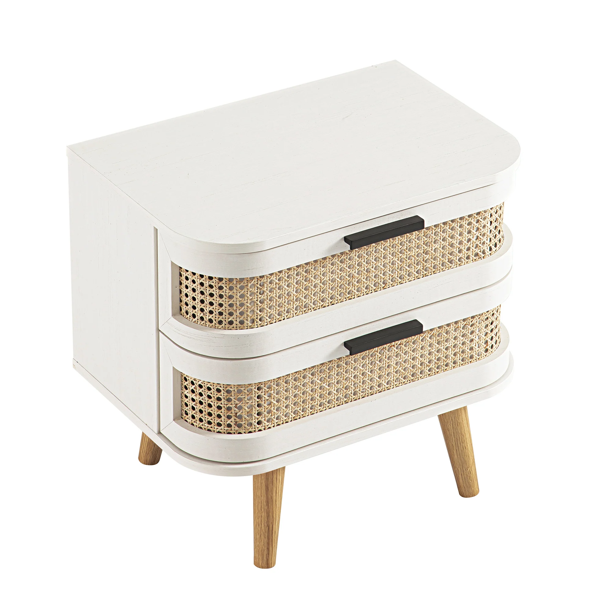 Izzy Curved Rattan 2-Drawer Bedside Table, White - Image 10