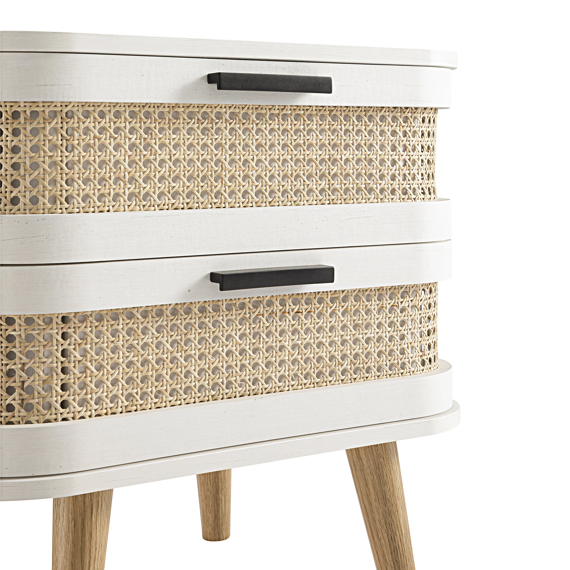 Izzy Curved Rattan 2-Drawer Bedside Table, White - Image 13