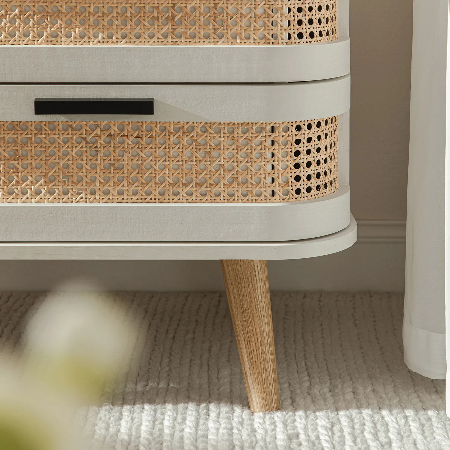 Izzy Curved Rattan 2-Drawer Bedside Table, White - Image 5