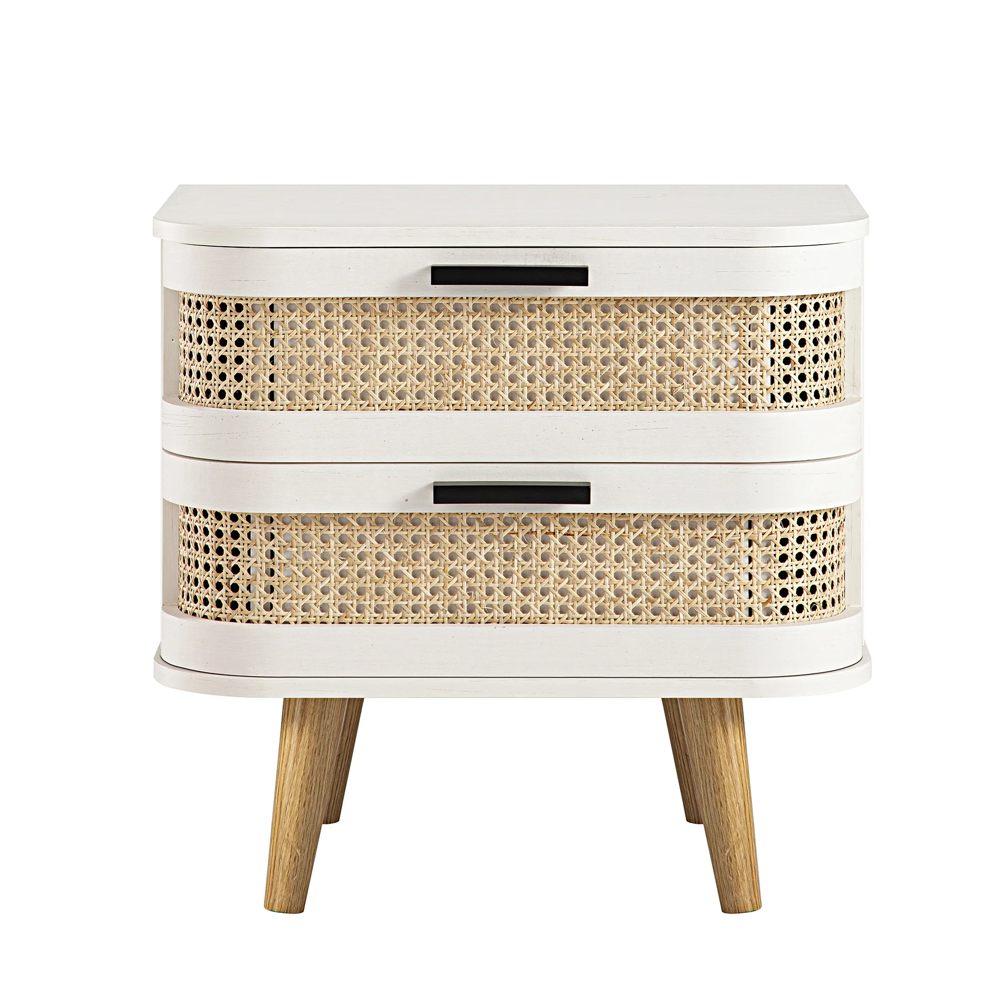 Izzy Curved Rattan 2-Drawer Bedside Table, White - Image 6