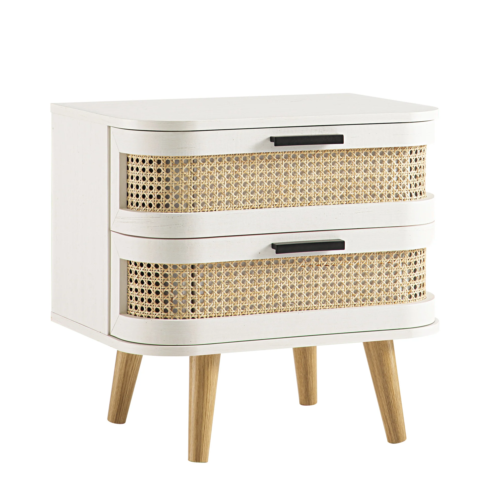 Izzy Curved Rattan 2-Drawer Bedside Table, White - Image 7