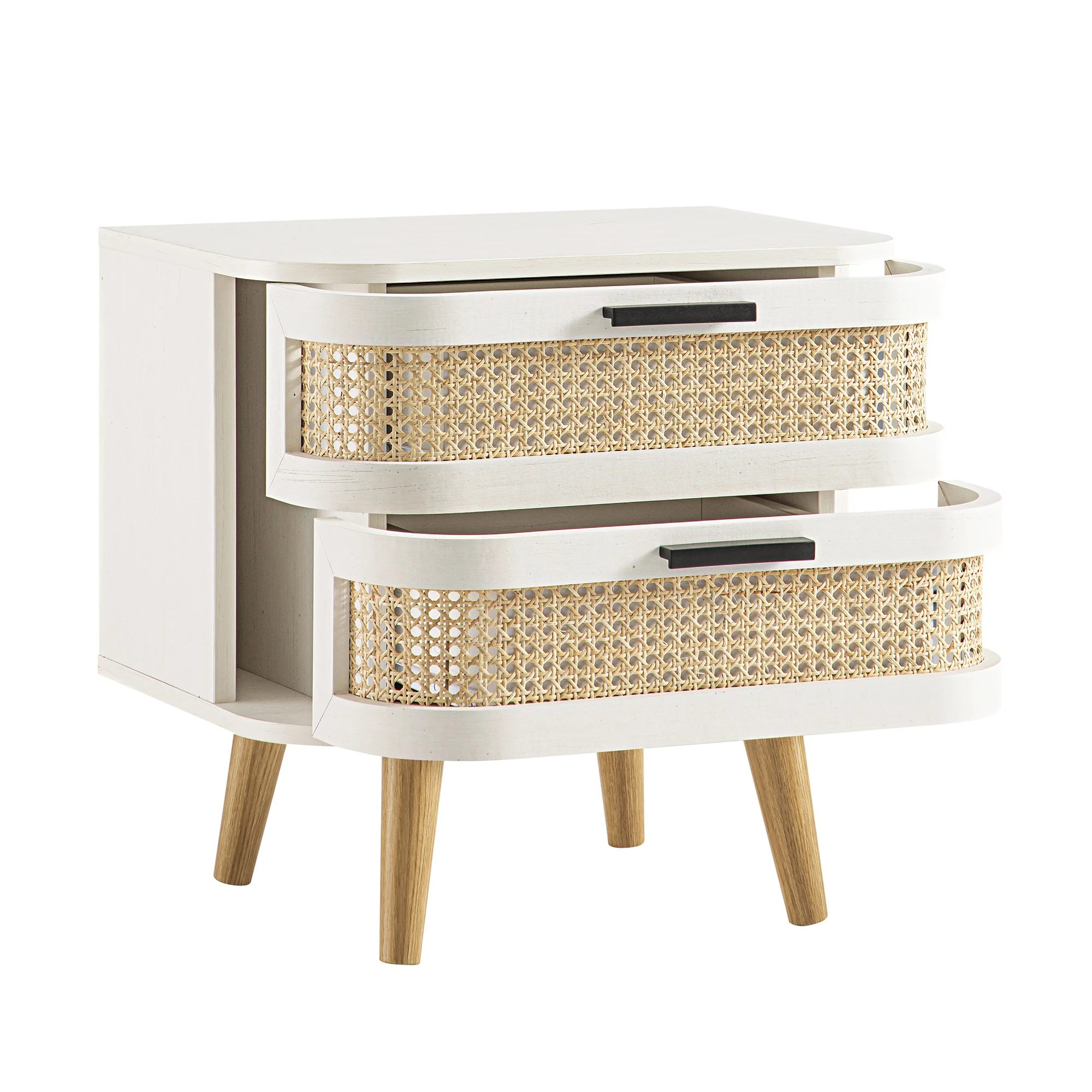 Izzy Curved Rattan 2-Drawer Bedside Table, White - Image 9
