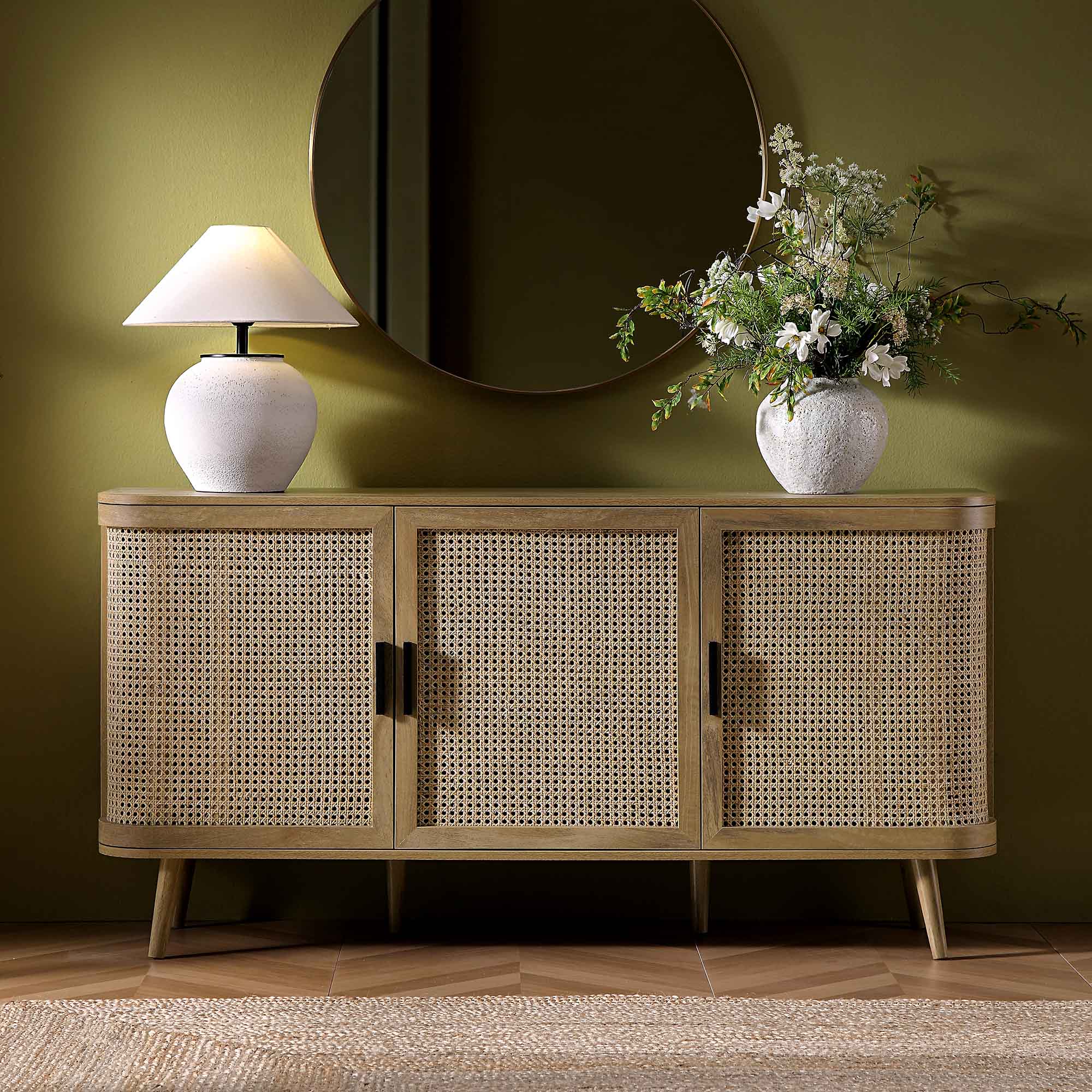 Izzy Curved Rattan Large 3-Door Sideboard, Natural - Image 2