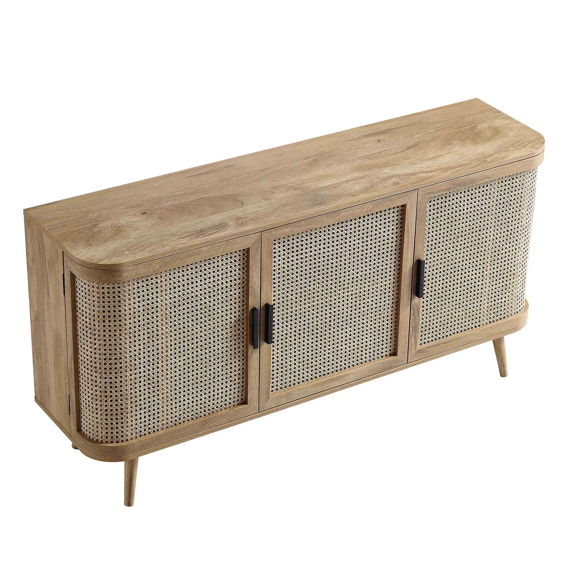 Izzy Curved Rattan Large 3-Door Sideboard, Natural - Image 8