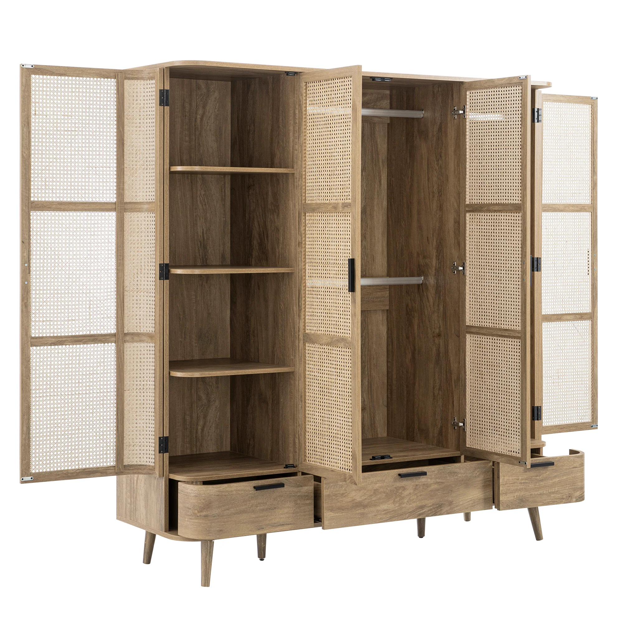 Izzy Curved Rattan 4-Door Wardrobe, Natural - Image 12
