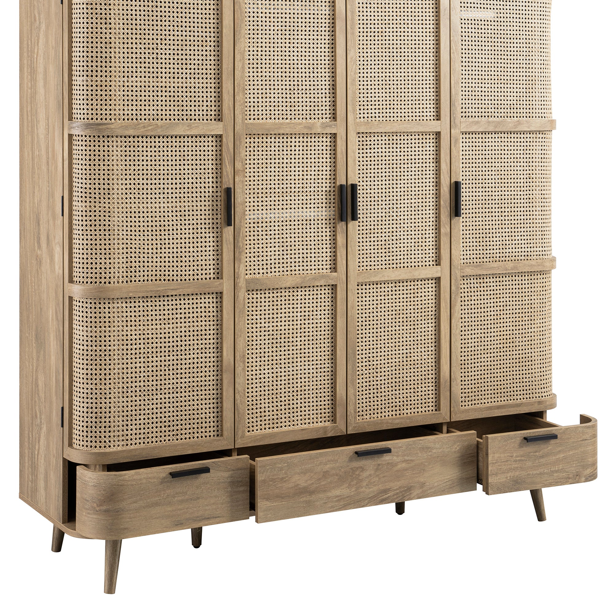 Izzy Curved Rattan 4-Door Wardrobe, Natural - Image 16