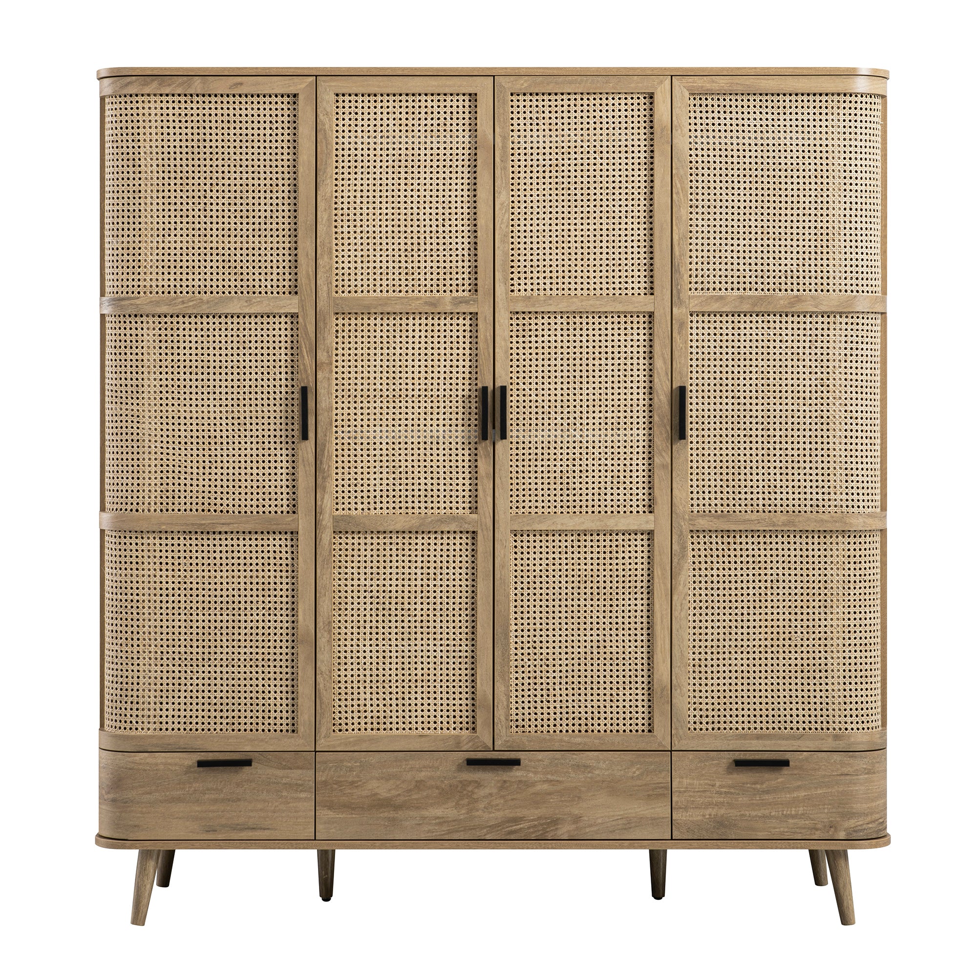 Izzy Curved Rattan 4-Door Wardrobe, Natural - Image 8