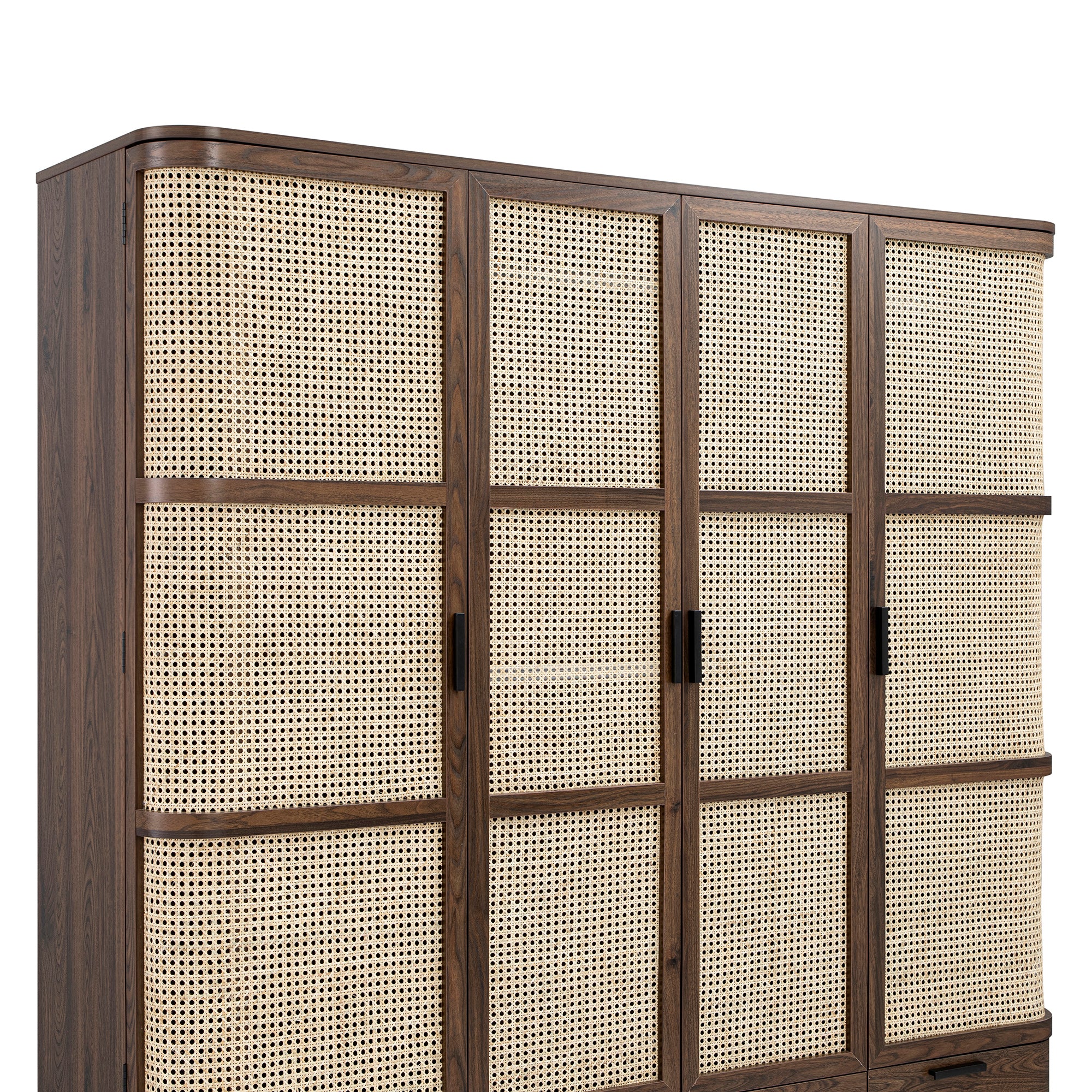 Izzy Curved Rattan 4-Door Wardrobe, Walnut - Image 15