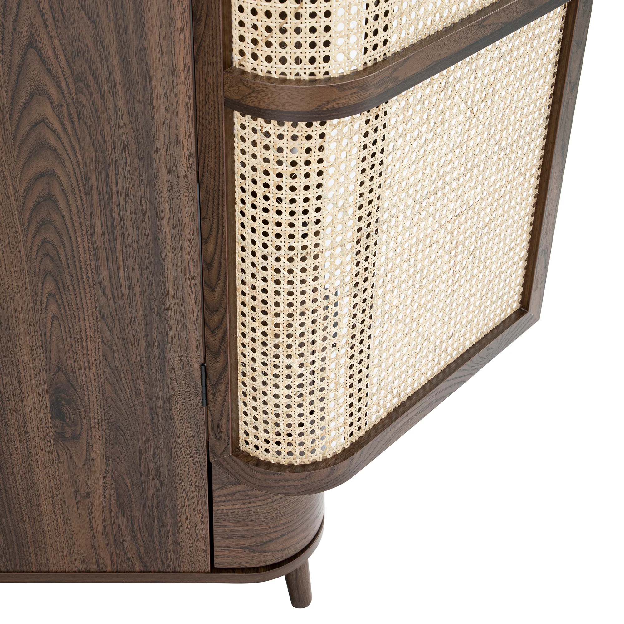 Izzy Curved Rattan 4-Door Wardrobe, Walnut - Image 17