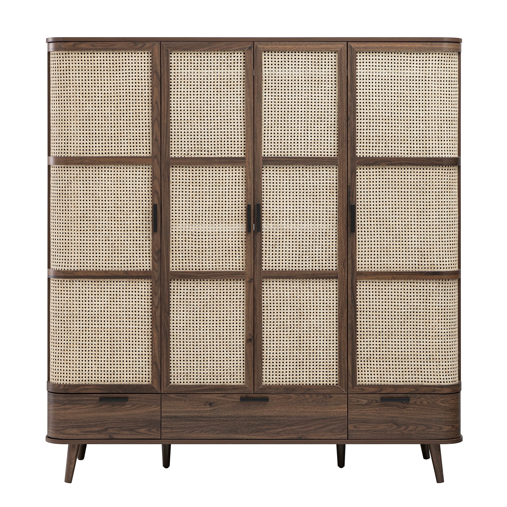Izzy Curved Rattan 4-Door Wardrobe, Walnut - Image 8