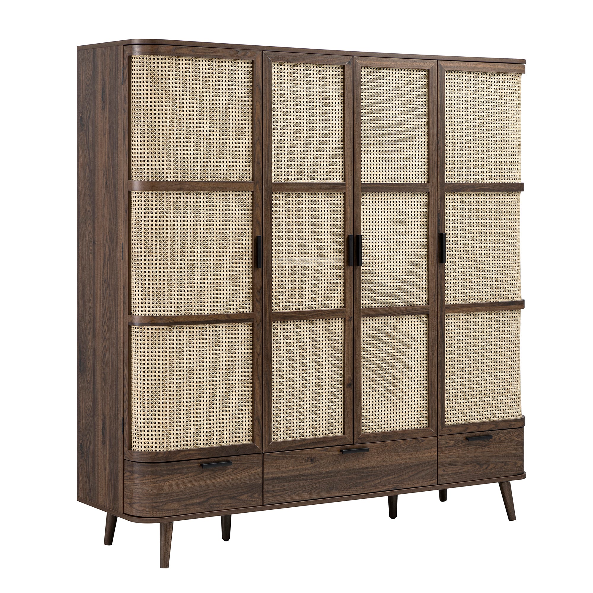 Izzy Curved Rattan 4-Door Wardrobe, Walnut - Image 9