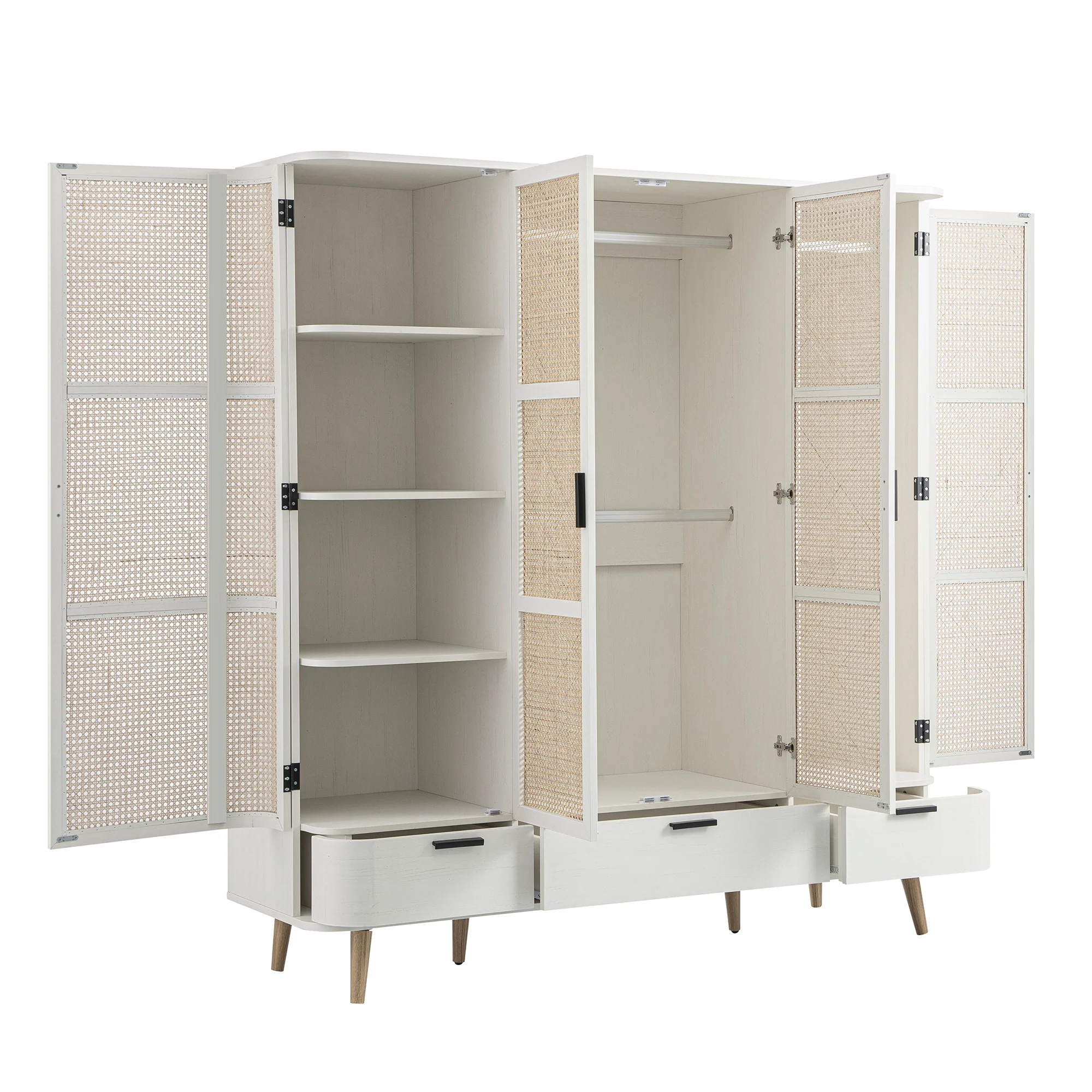 Izzy Curved Rattan 4-Door Wardrobe, White - Image 12