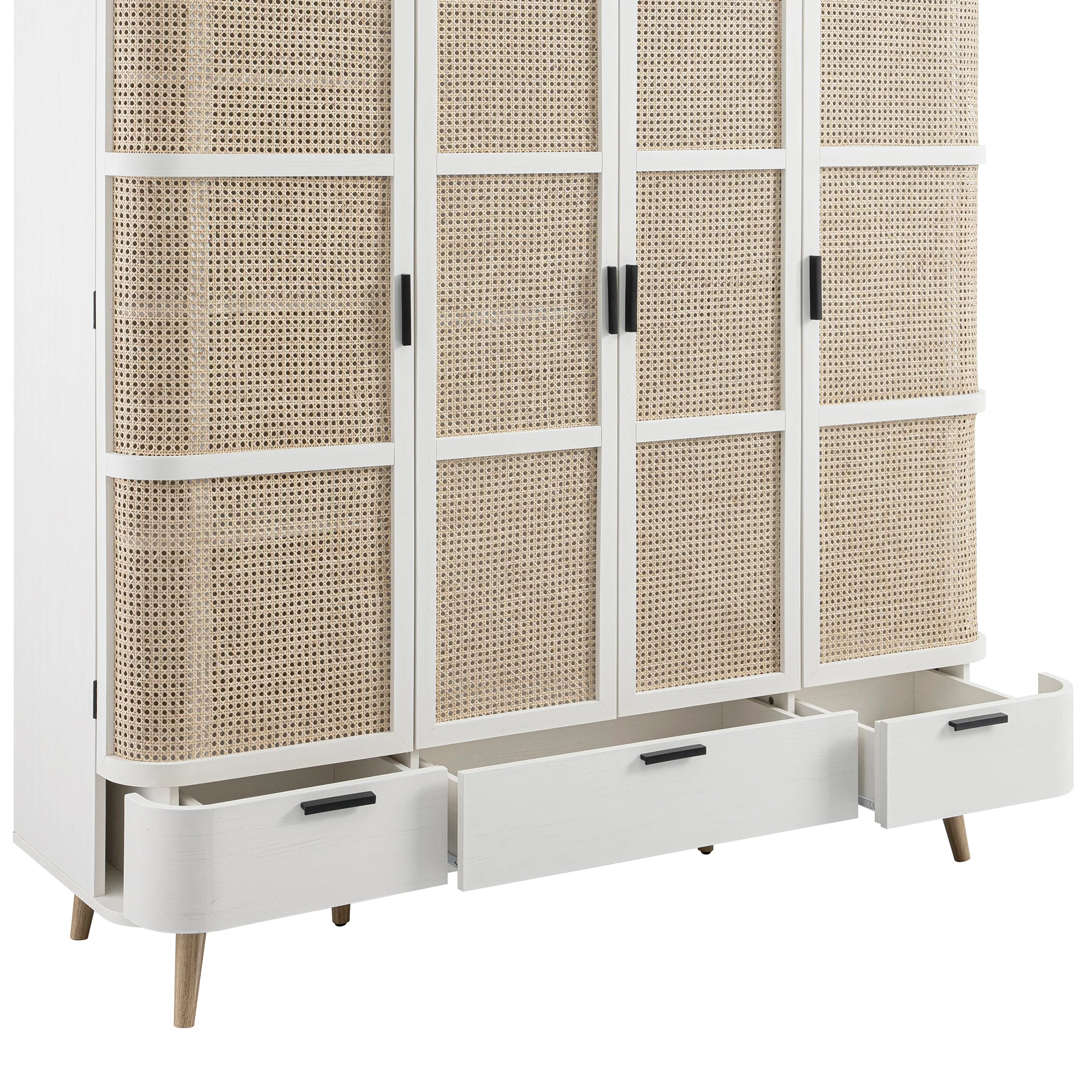 Izzy Curved Rattan 4-Door Wardrobe, White - Image 15